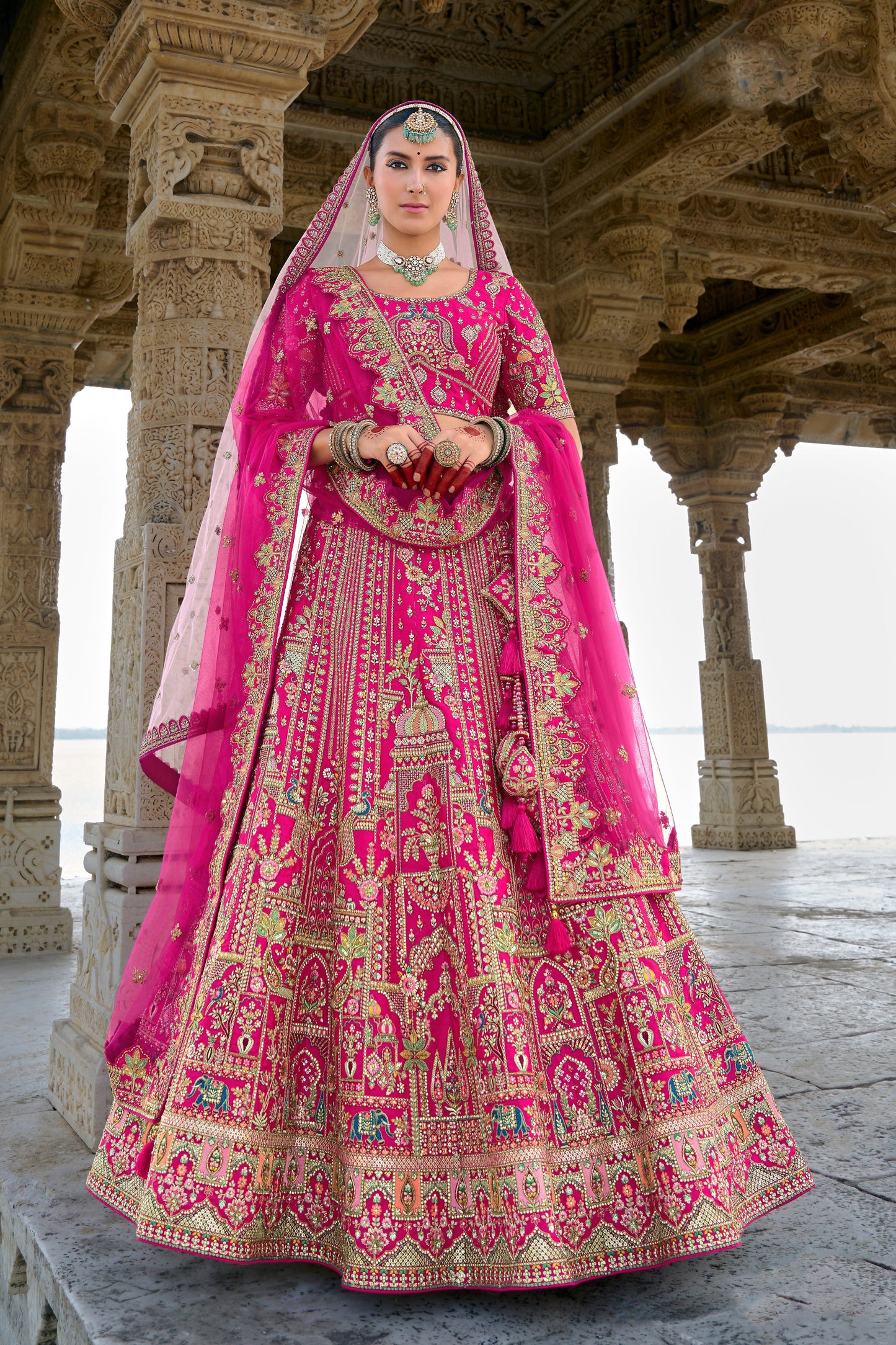 Newest Style Pink Color Sequins Work Bridal Look Lehenga Online In USA