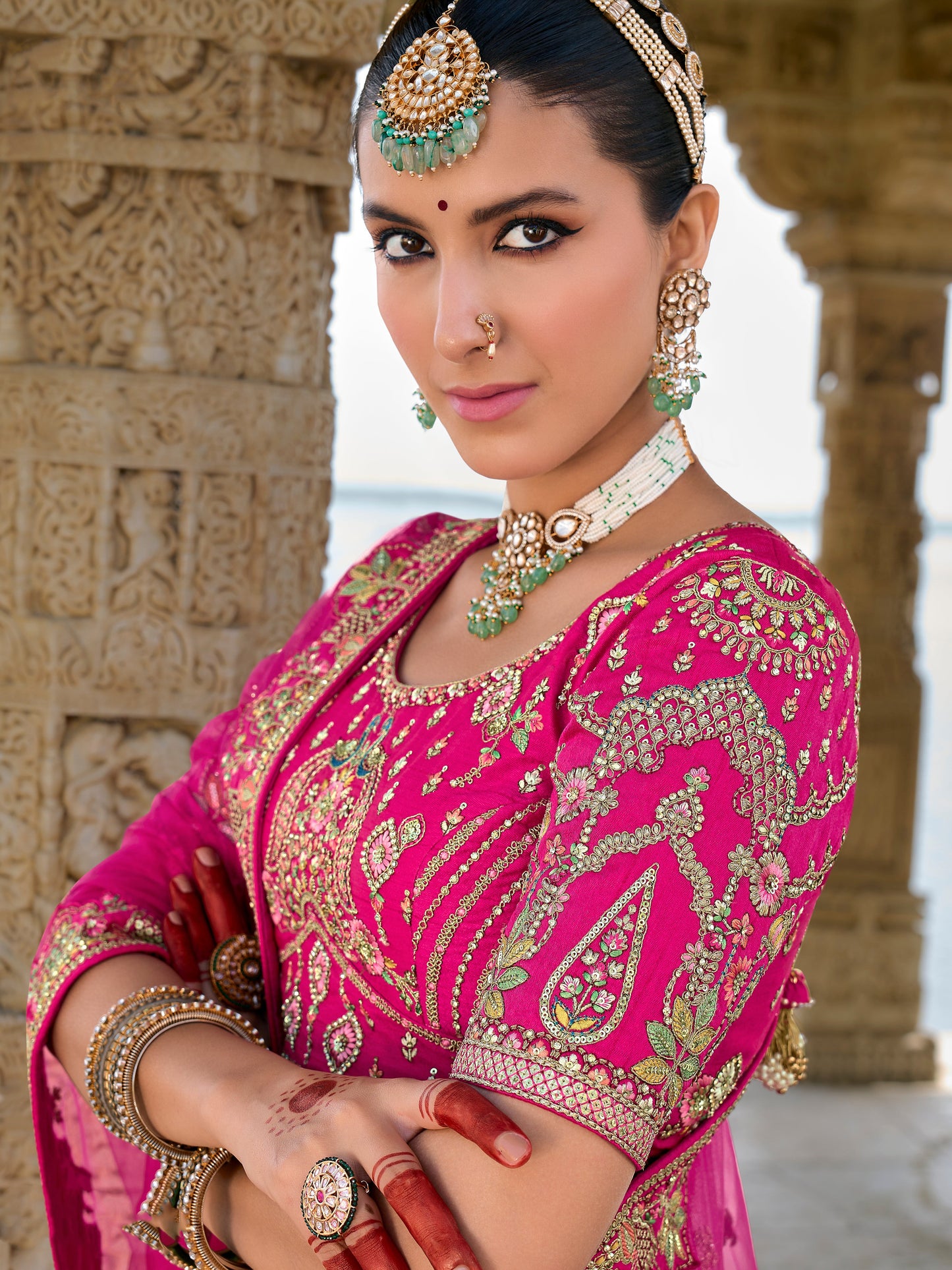 Newest Style Pink Color Sequins Work Bridal Look Lehenga Online In USA