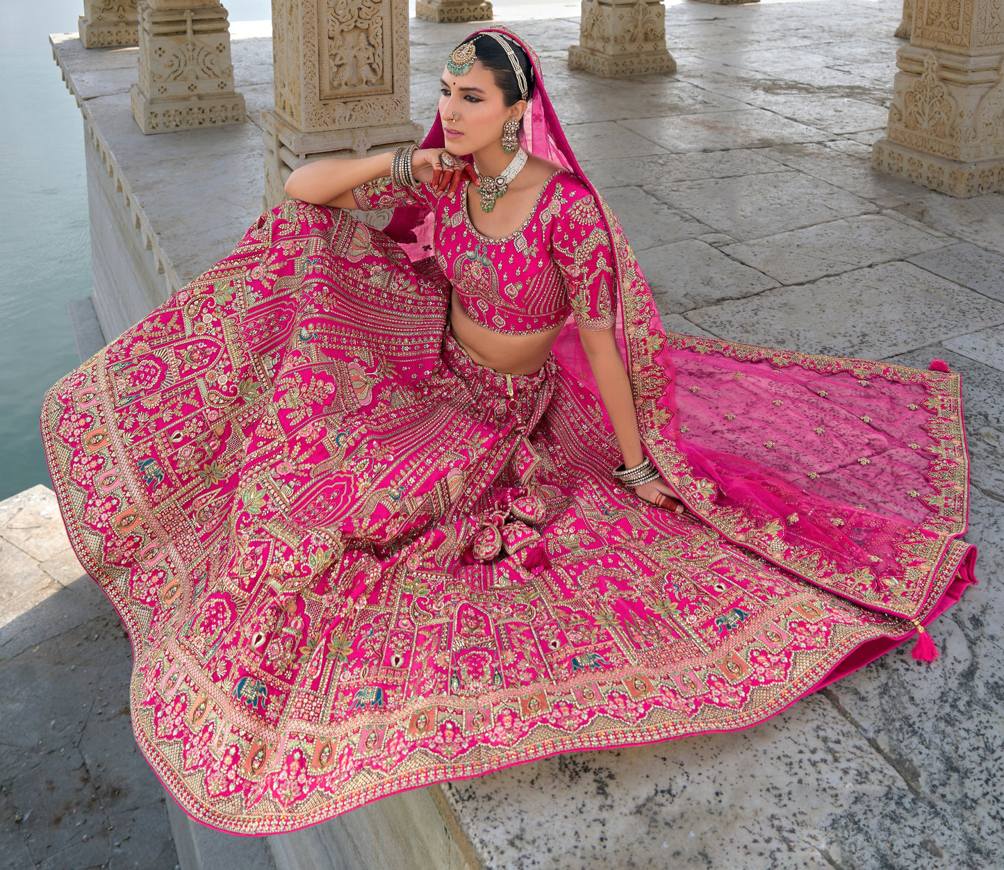 Newest Style Pink Color Sequins Work Bridal Look Lehenga Online In USA
