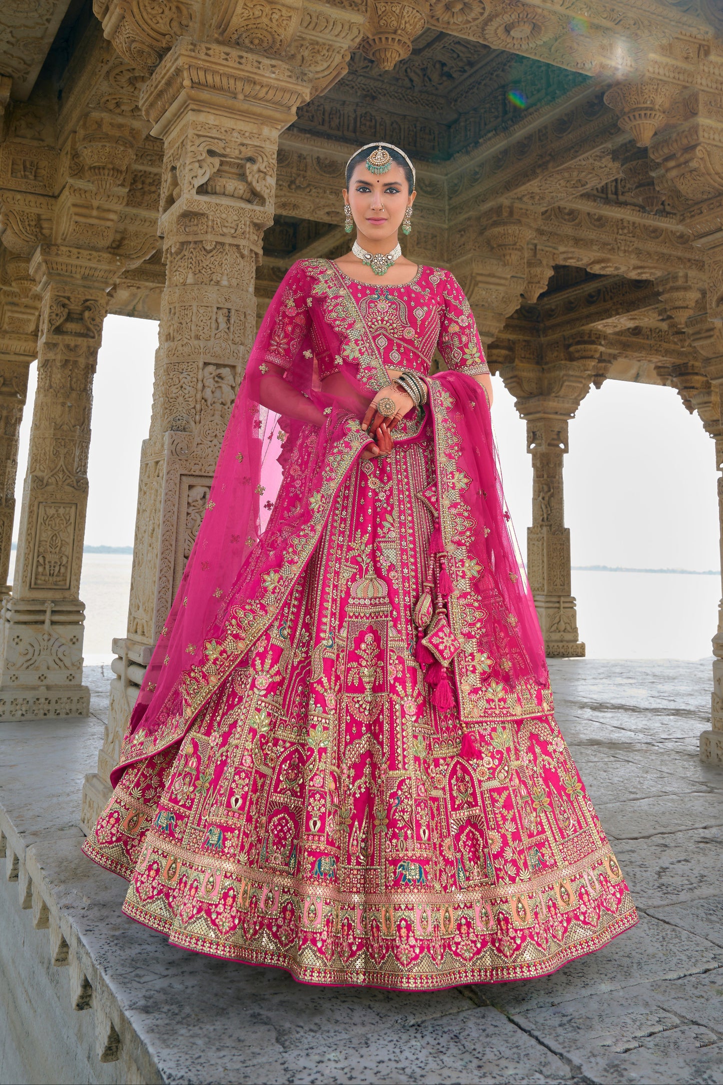 Newest Style Pink Color Sequins Work Bridal Look Lehenga Online In USA