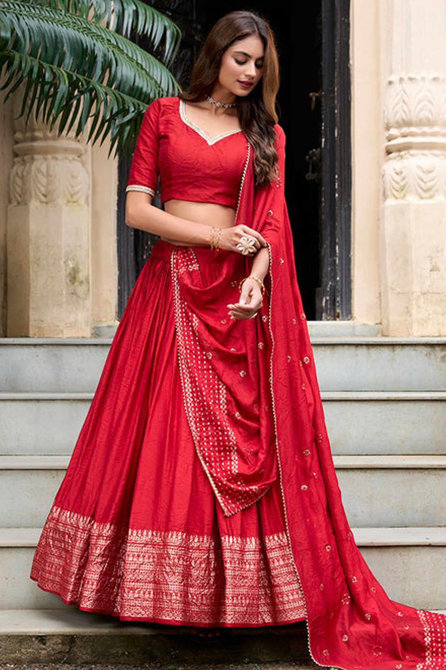 "Chic lehengas for Holi events in America."