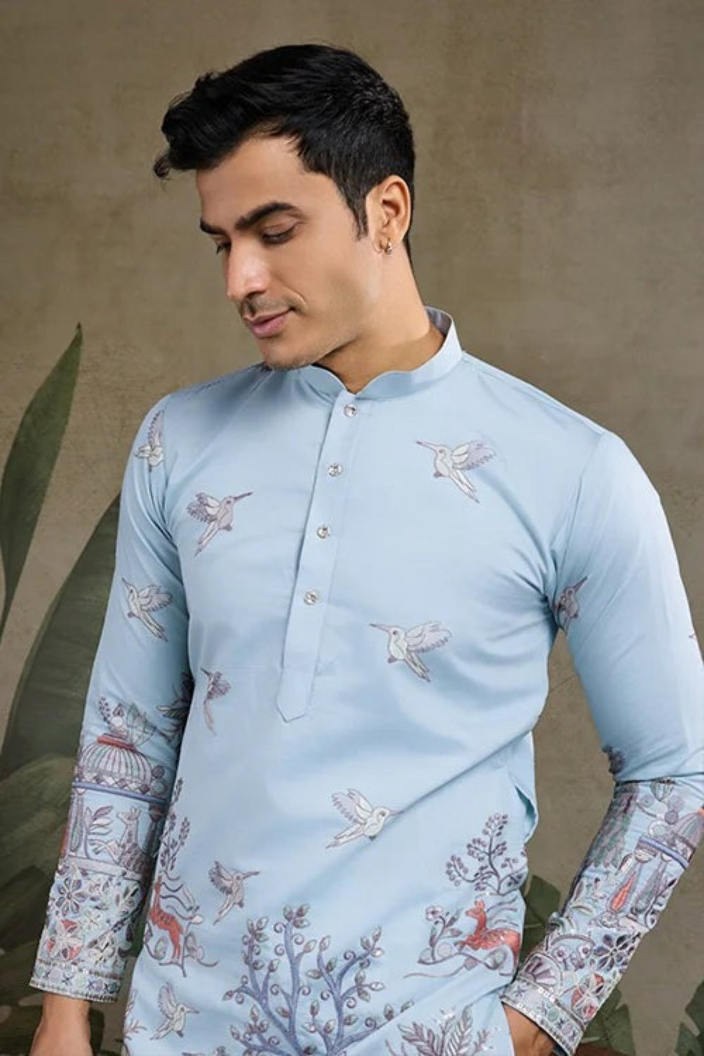 Latest Sky Blue Color Viscose Silk Kurta Set For Men Real Mirror Work With Matching Pant
