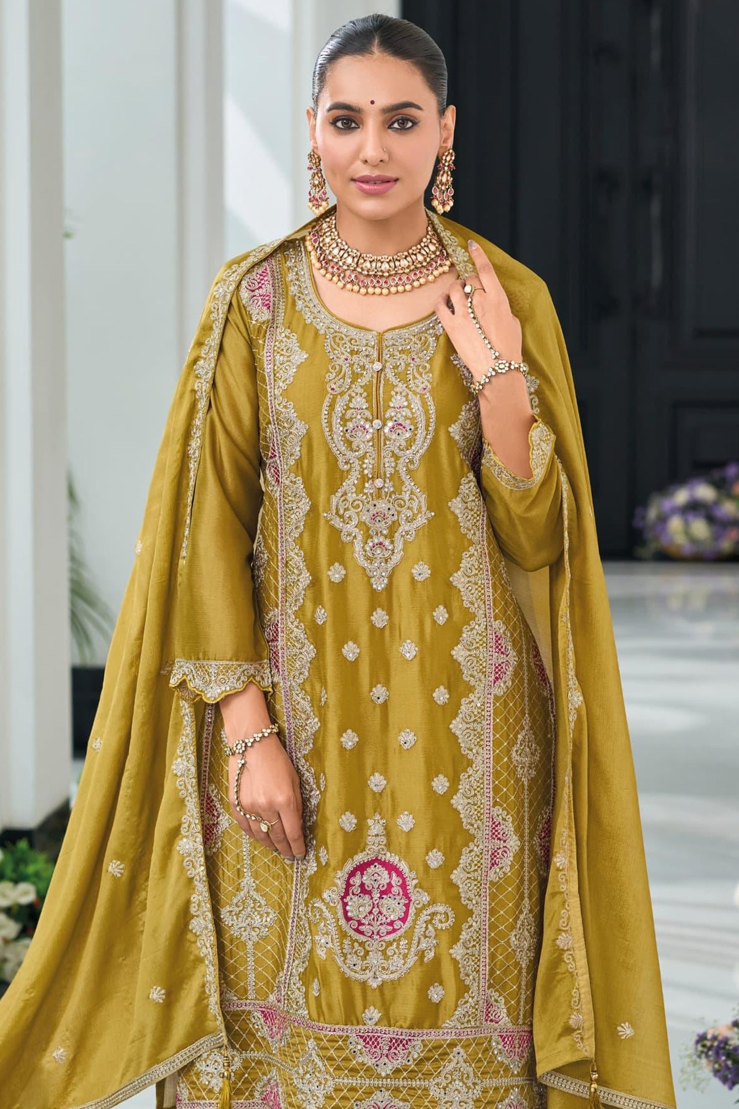 Wedding guest Anarkali outfit embroidered USA
