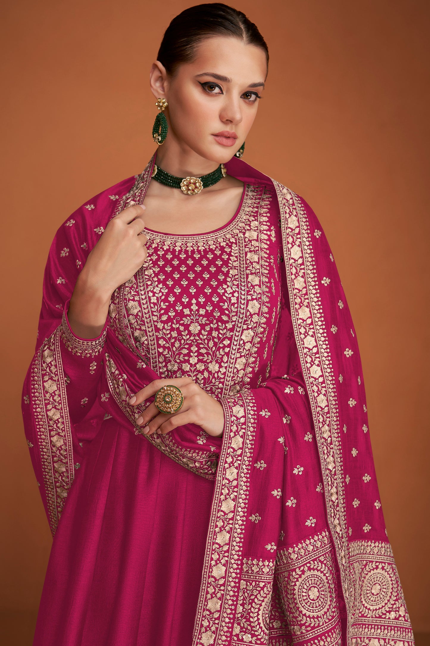 Pink Color Reception Party Ready to Wear Long Anarkali Dupatta Gown