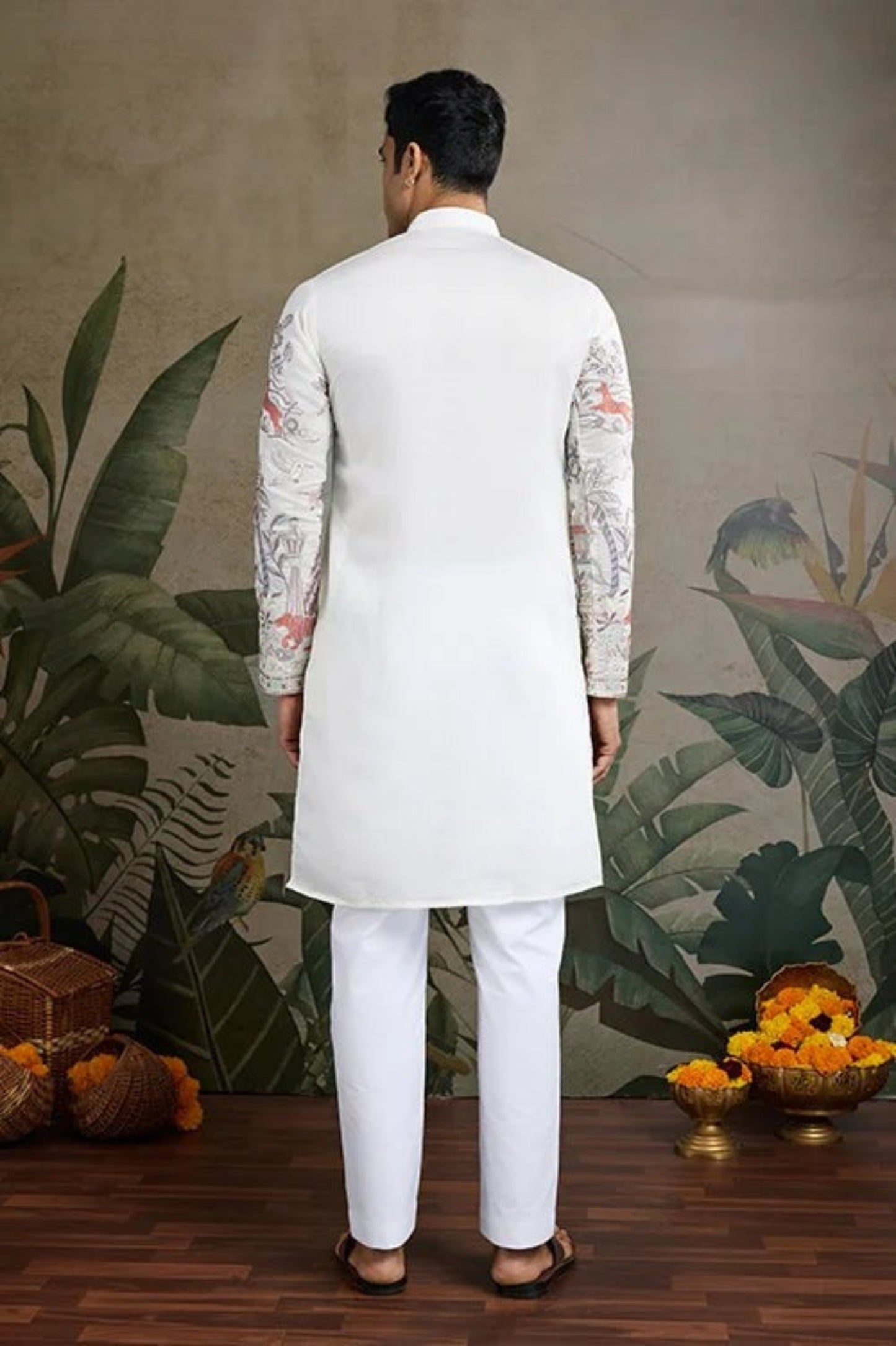 White Color Viscose Silk Kurta Set For Man Real Mirror Work With Matching Pant