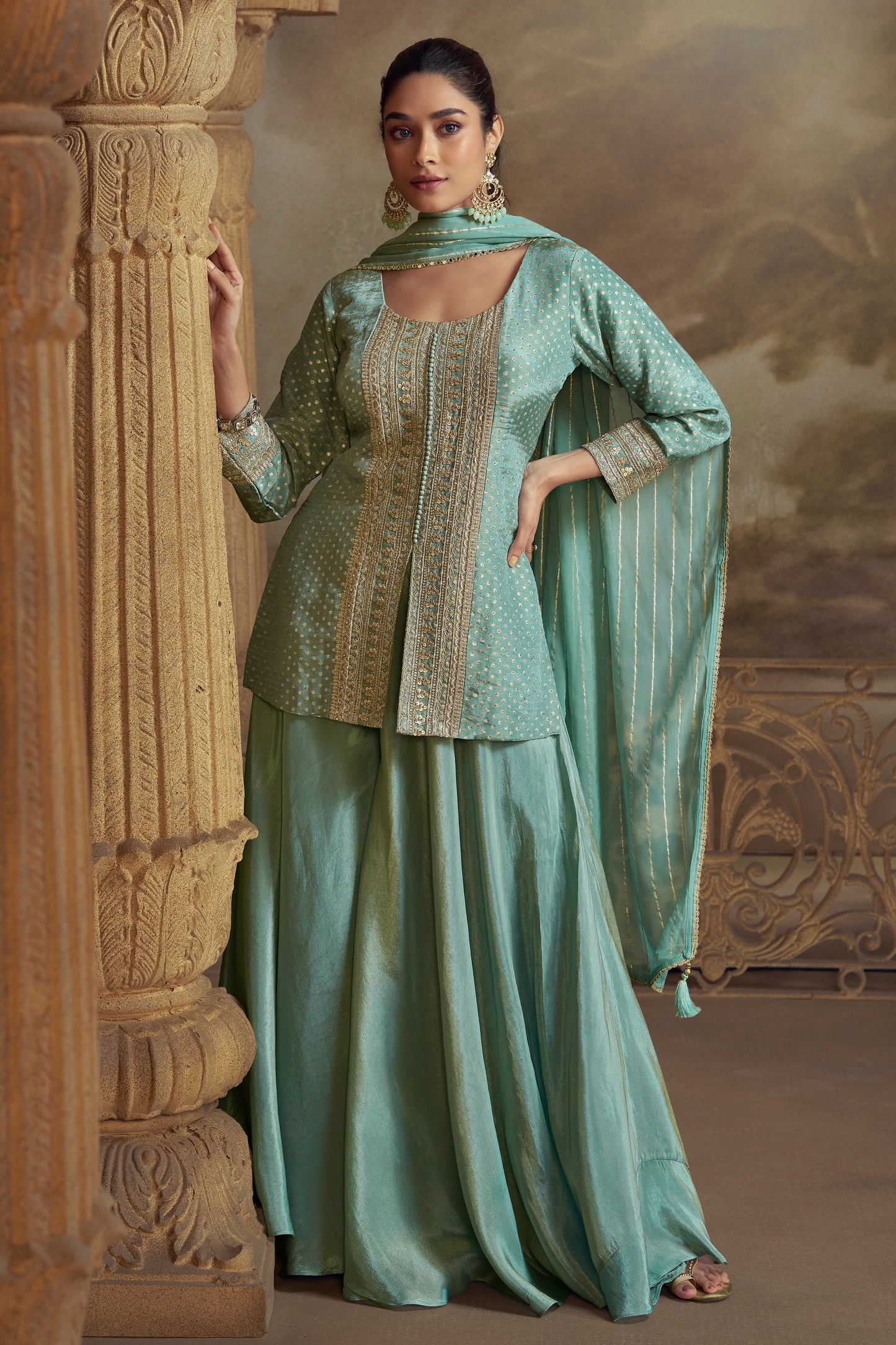 Eid Party Wear Stylish Salwar Kameez Palazzo With Dupatta Dresses
