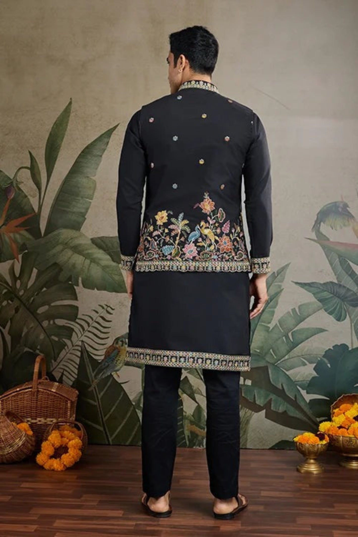 Elegant Black Color Viscose Silk Kurta Set For Man Real Mirror Work With Matching Pant