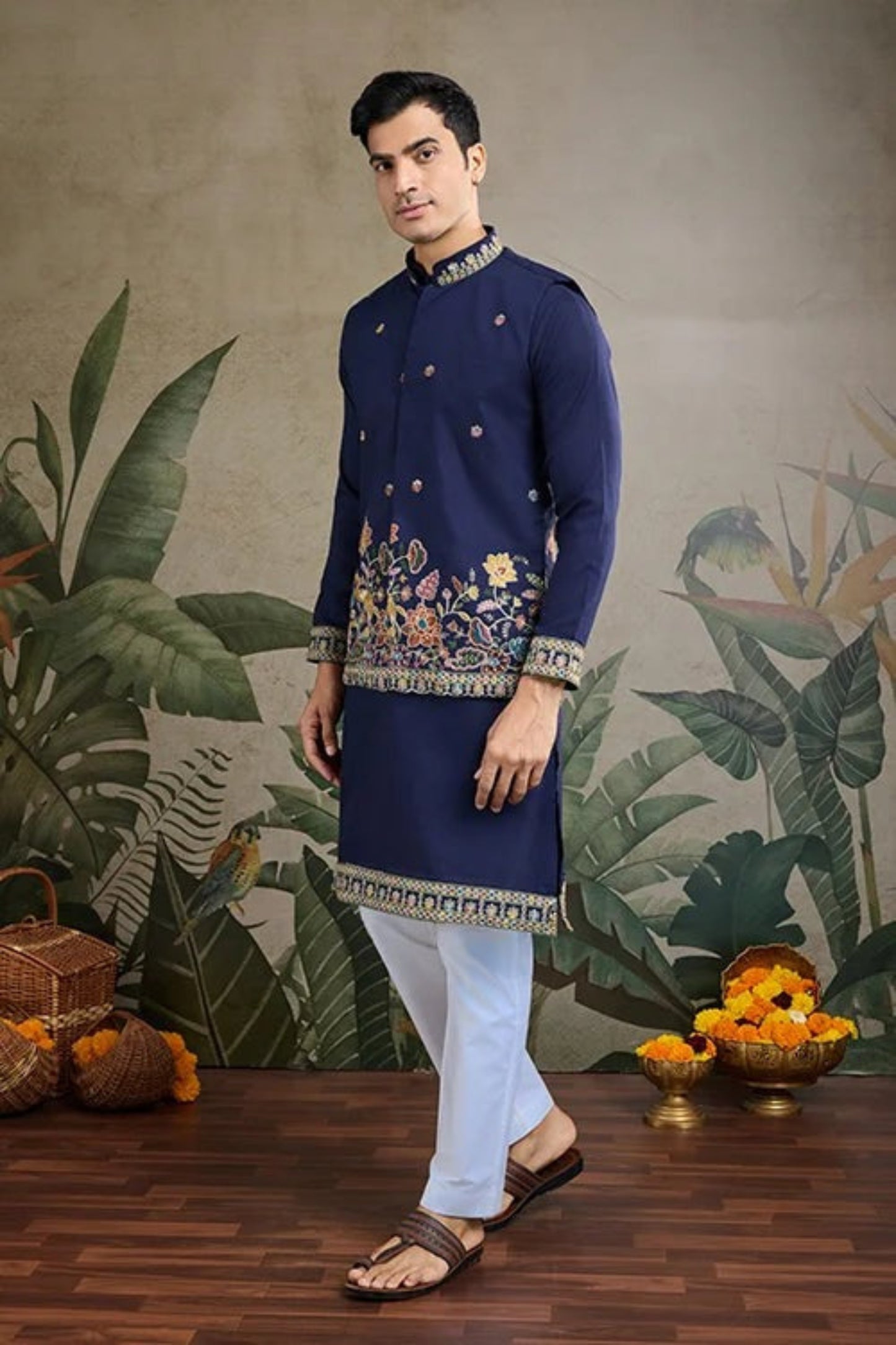 Exclusive Blue Color Viscose Silk Kurta Set For Man Real Mirror Work With Matching Pant