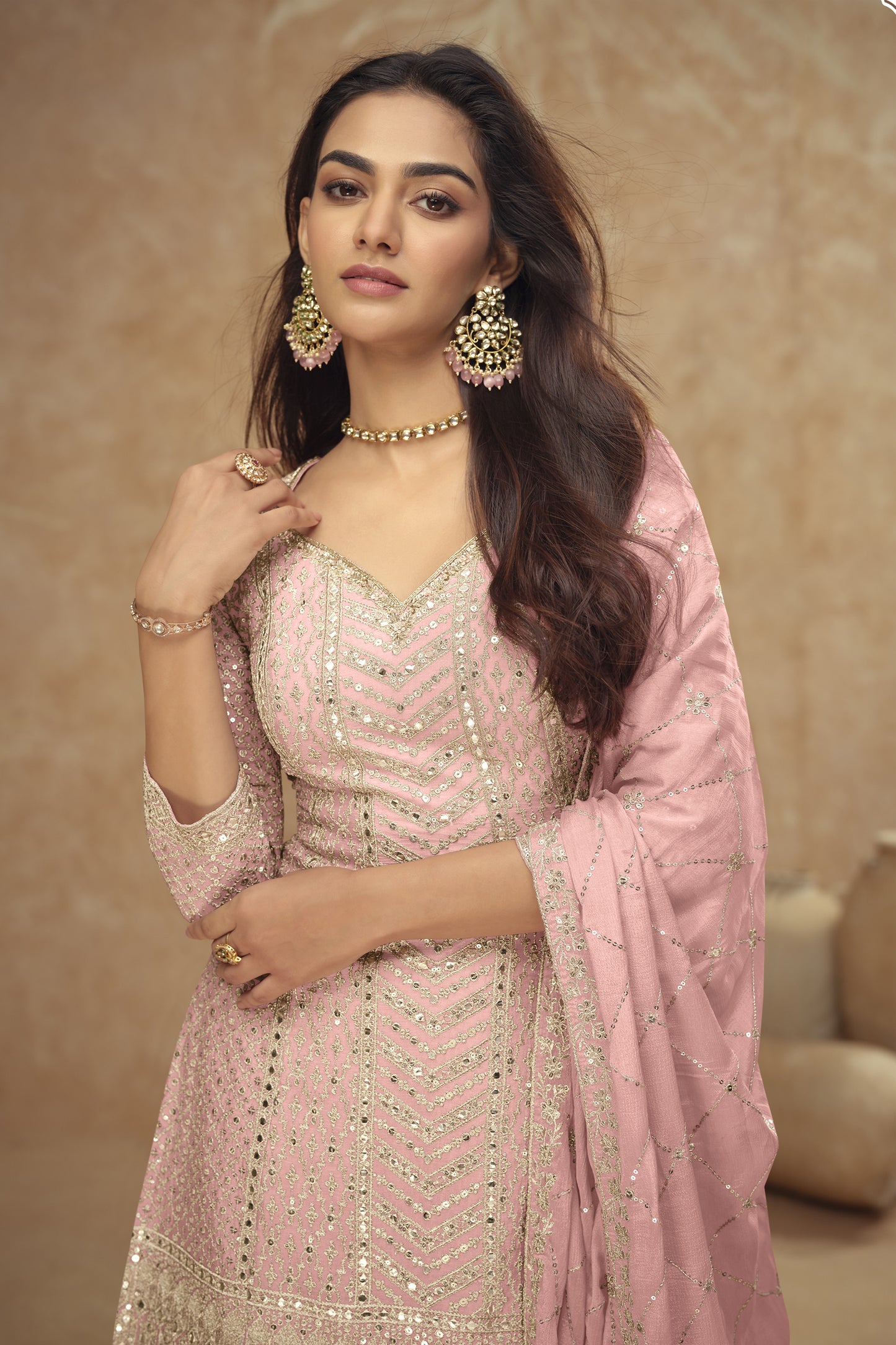 Indian Wedding Heavy Chinon Salwar Kameez Palazzo with Dupatta