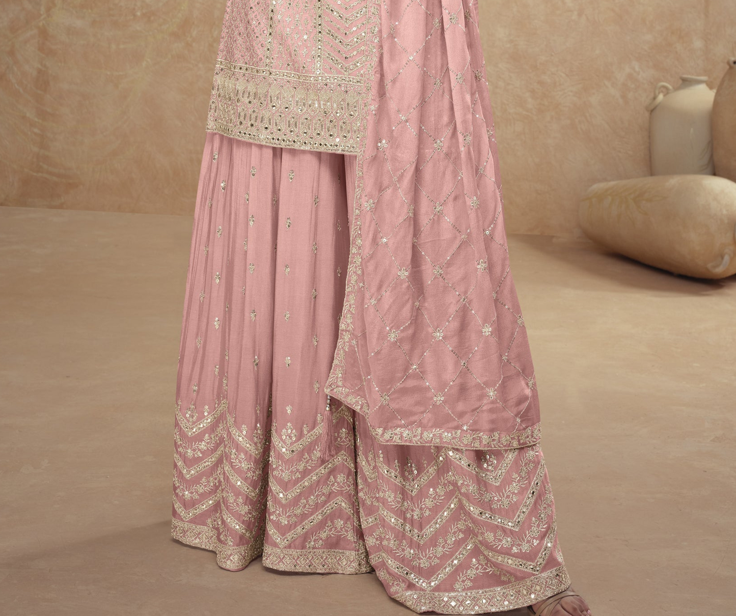 Indian Wedding Heavy Chinon Salwar Kameez Palazzo with Dupatta