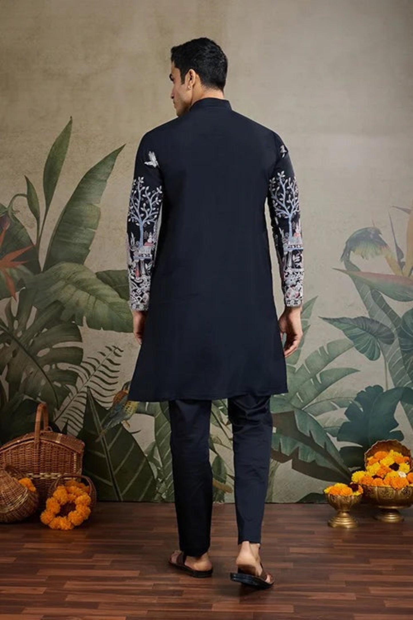 Elegant Navy Blue Color Viscose Silk Kurta Set For Man Real Mirror Work With Matching Pant
