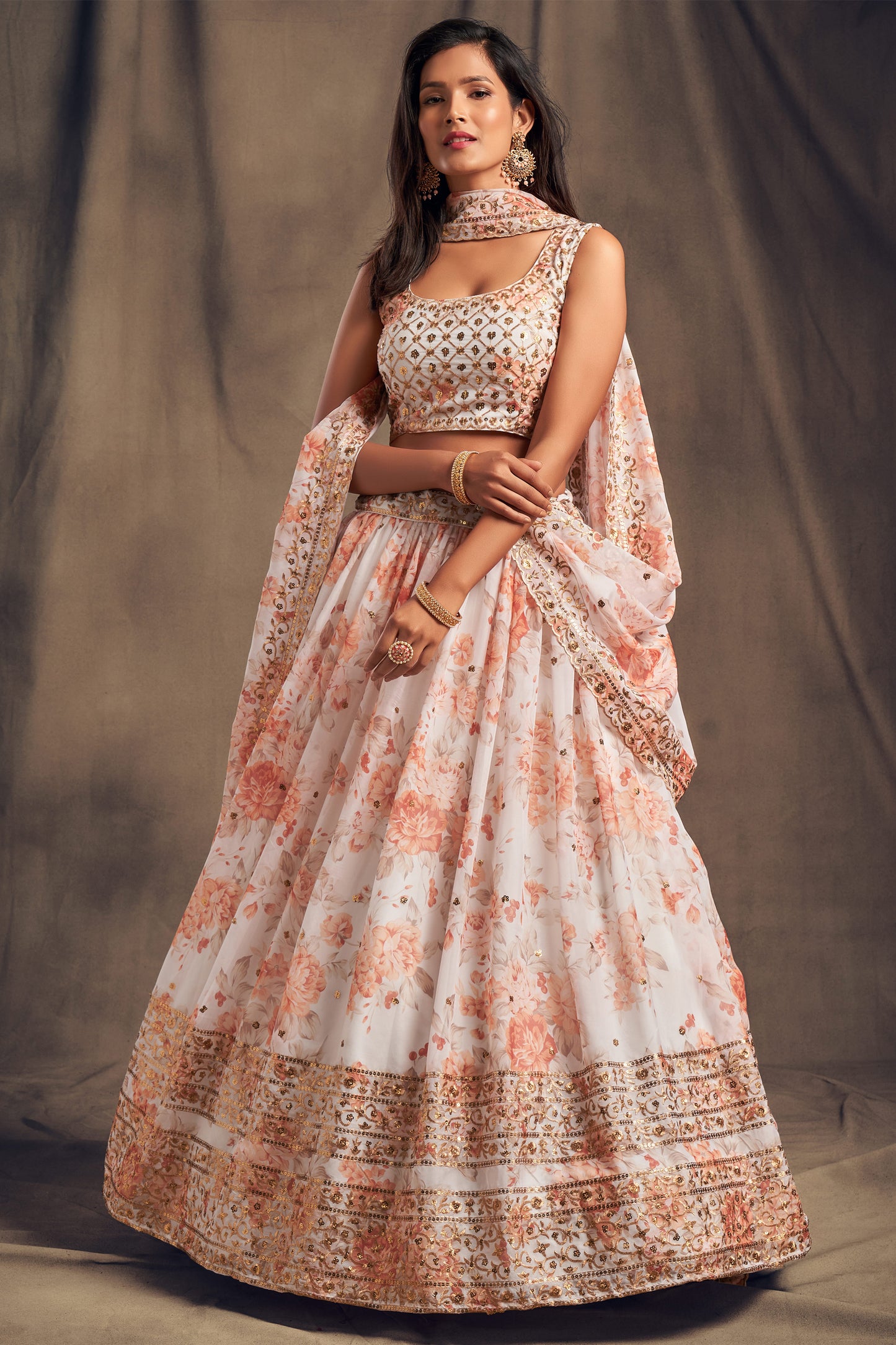 Reception Special Ready To Wear Style White Color Lehenga With Dupatta