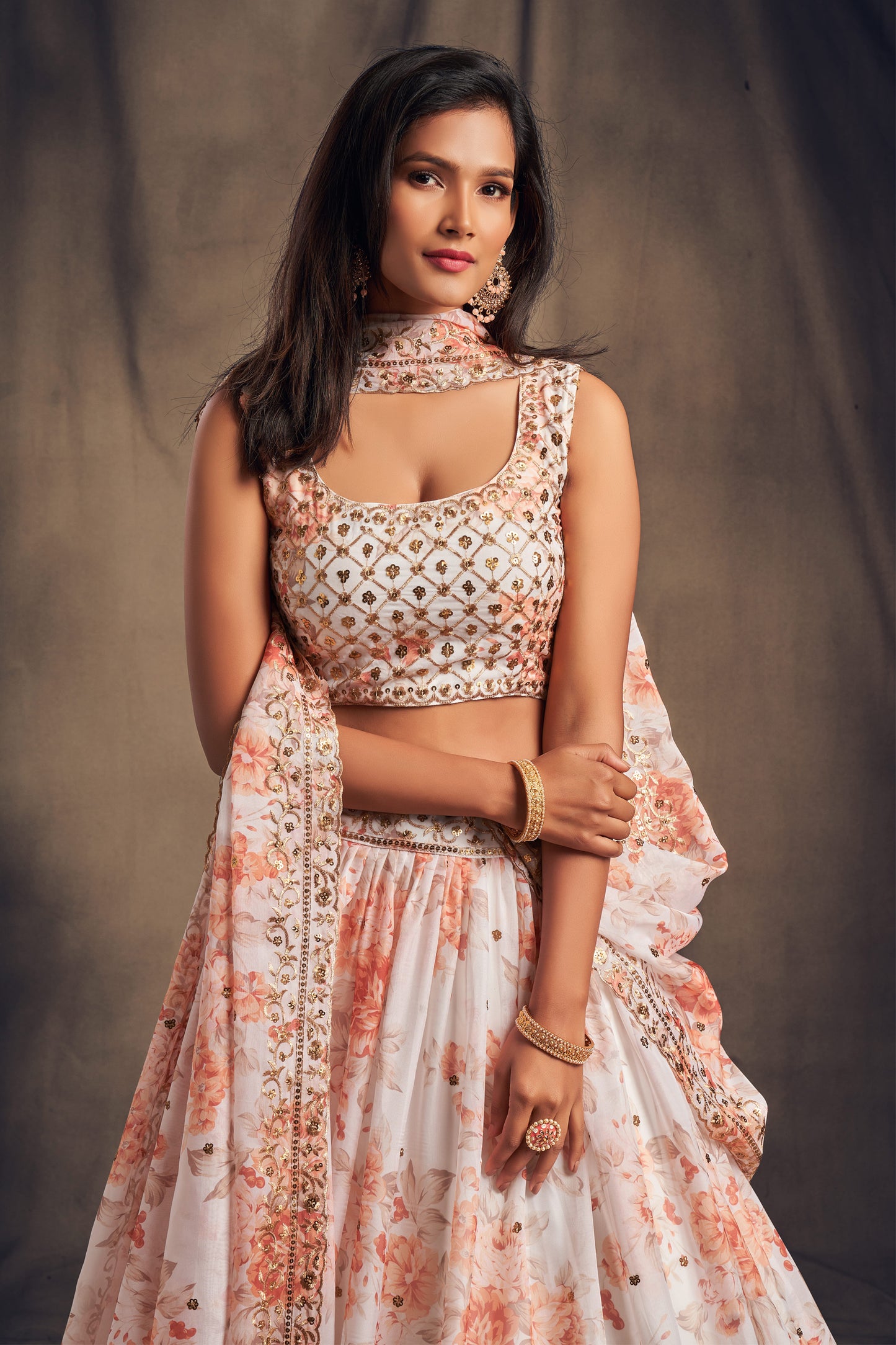 Reception Special Ready To Wear Style White Color Lehenga With Dupatta