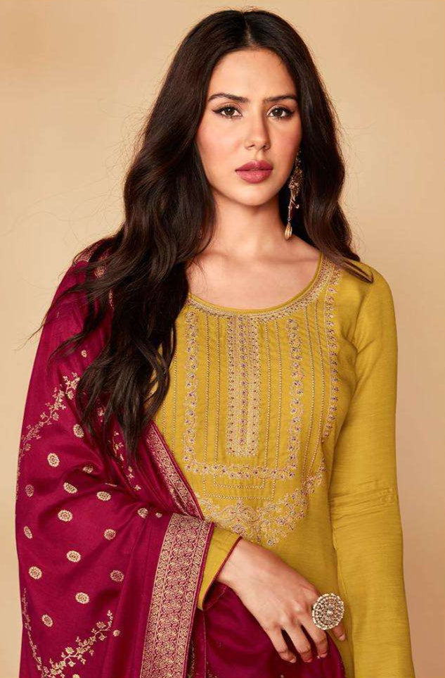 Affordable Yellow Color Salwar Kameez Suit With Embroidery Work For USA Customers