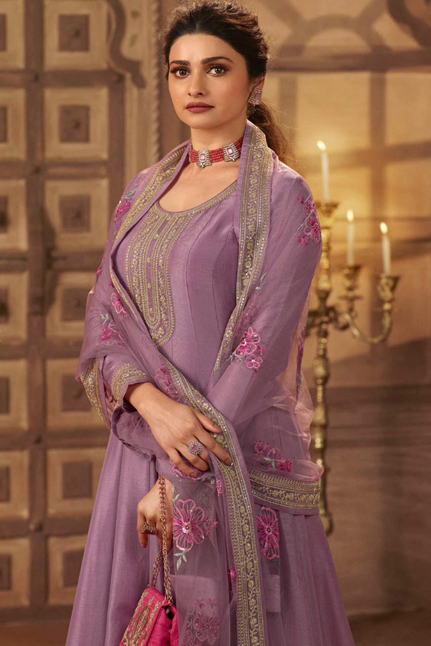 Bollywood Party Wear Purple Full-Flared Anarkali Long Gown