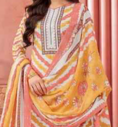 Pakistani Indian Peach salwar kameez pant dress with printed dupatta