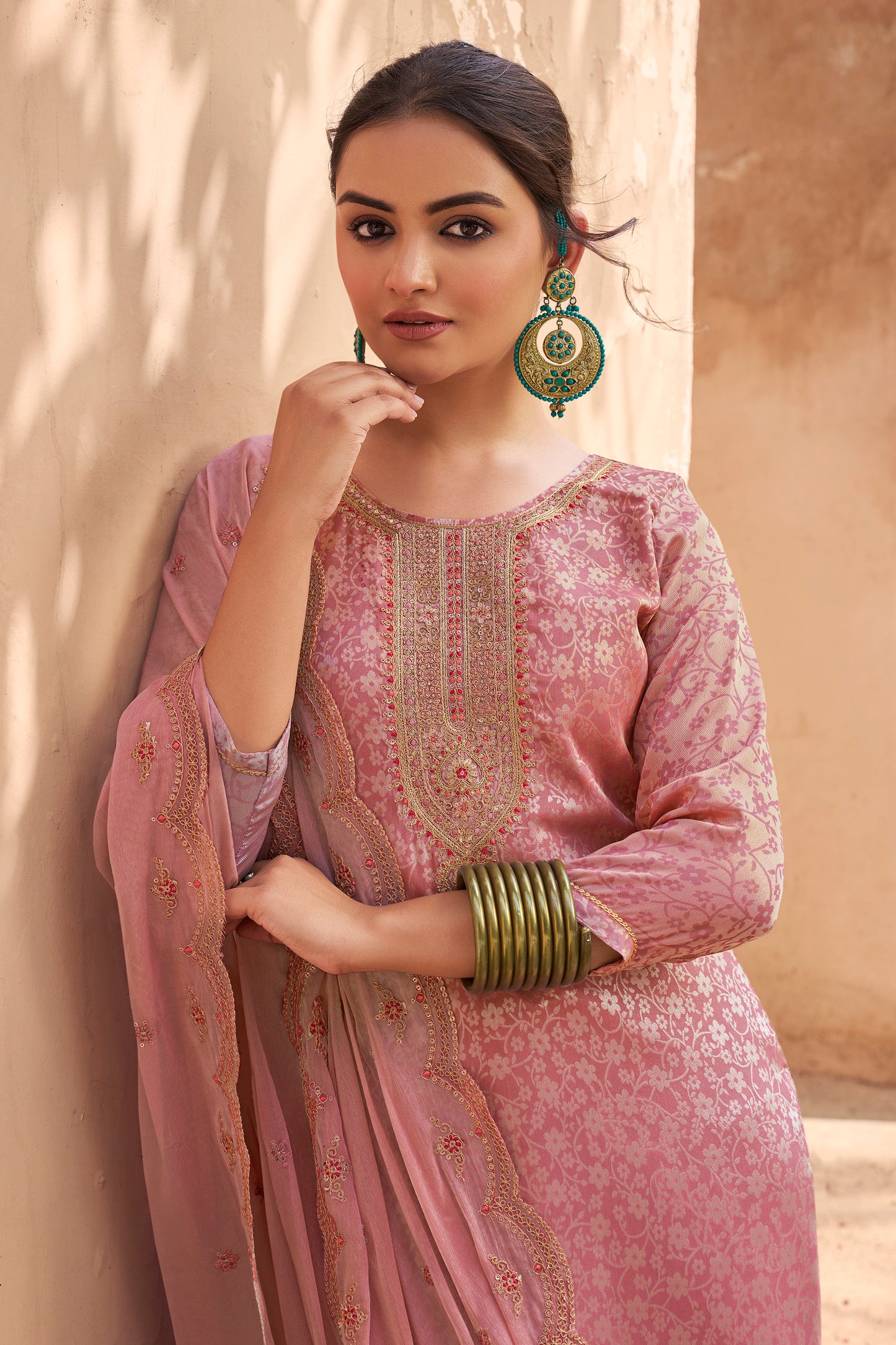 Light Pink Pakistani Special Designer Jacquard Silk Salwar Kameez Dress