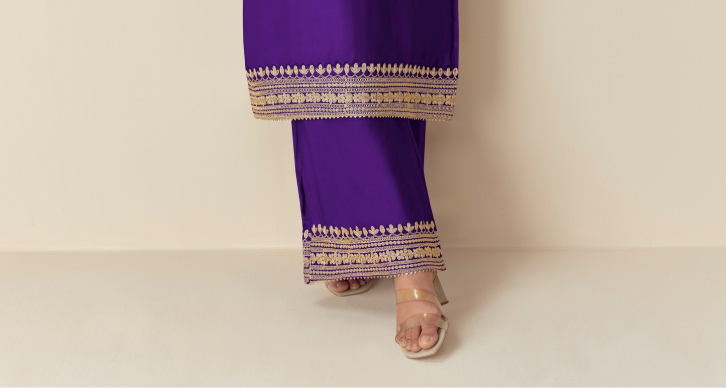 Stylish Purple Color Embroider Work Plazzo Dress With Dupatta For Wedding-Recption