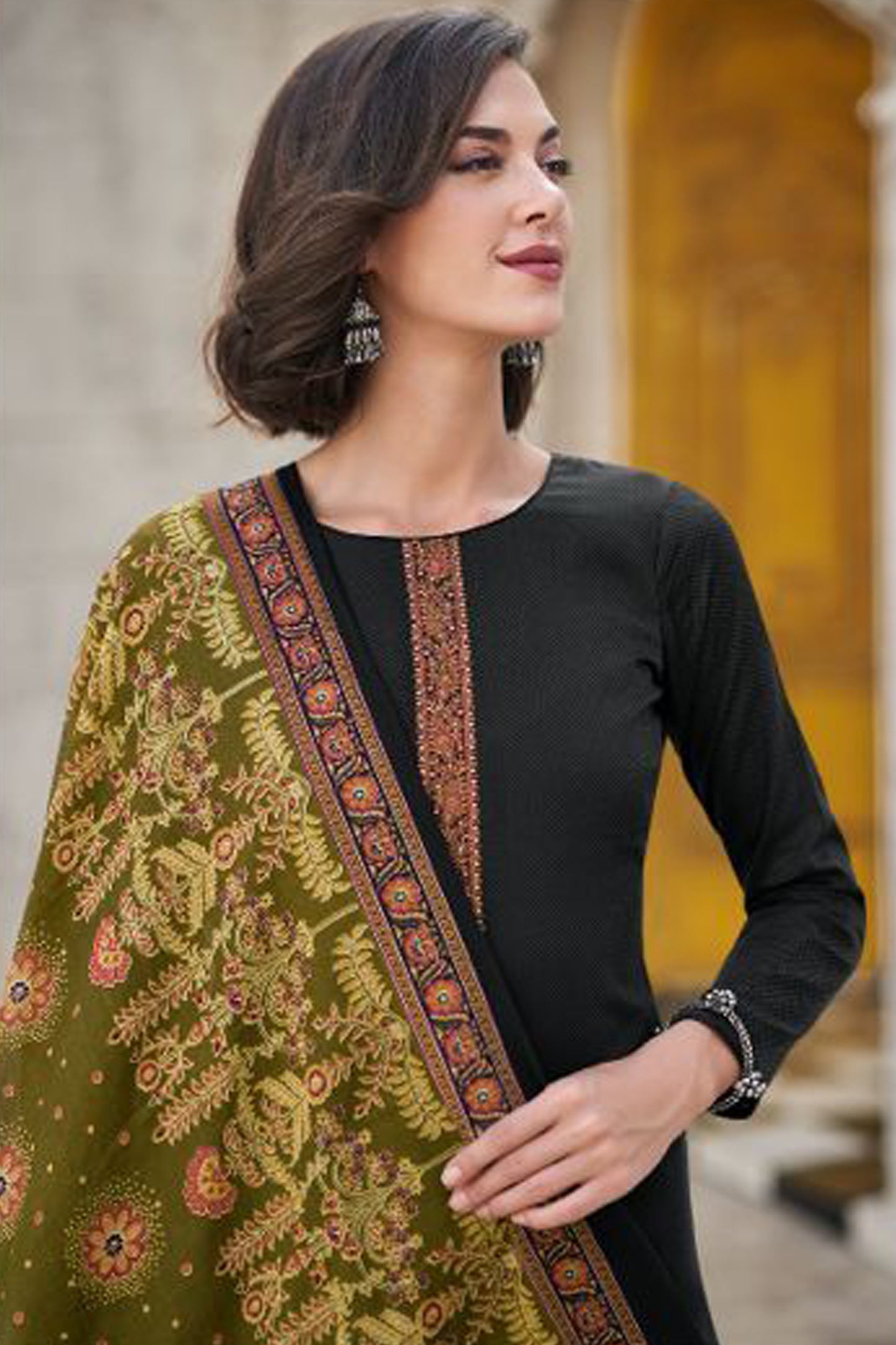Amazing Black Designer Satin Digital Printed Salwar Kameez Pant Suit