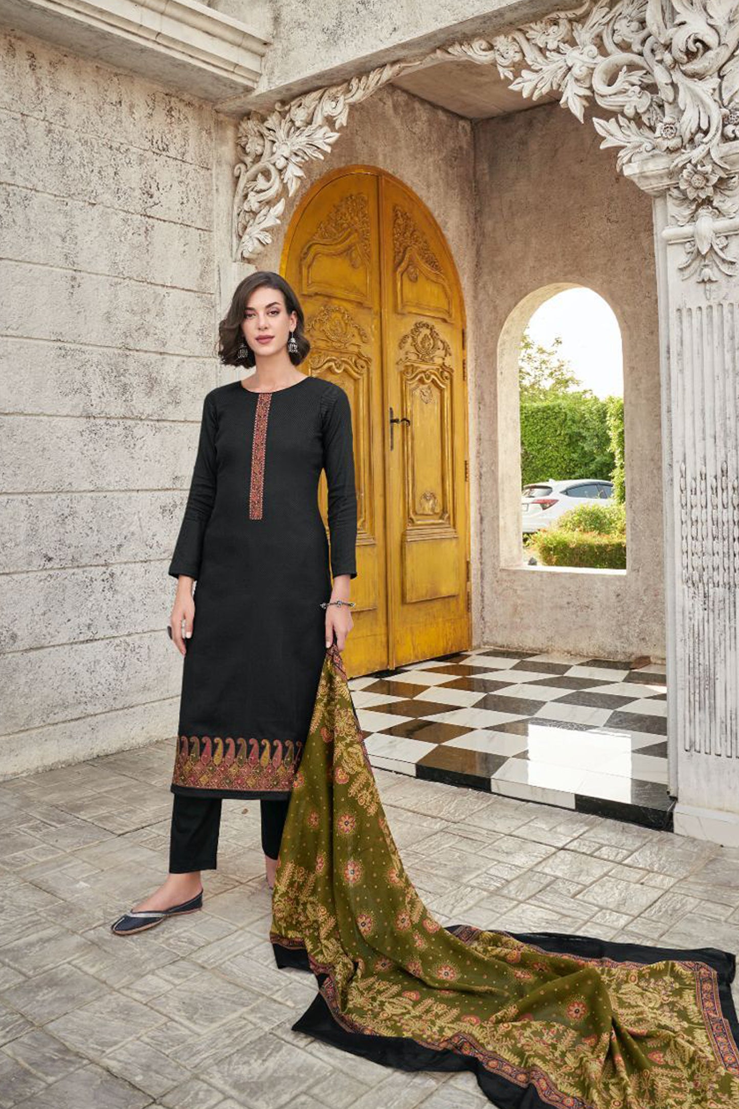 Amazing Black Designer Satin Digital Printed Salwar Kameez Pant Suit