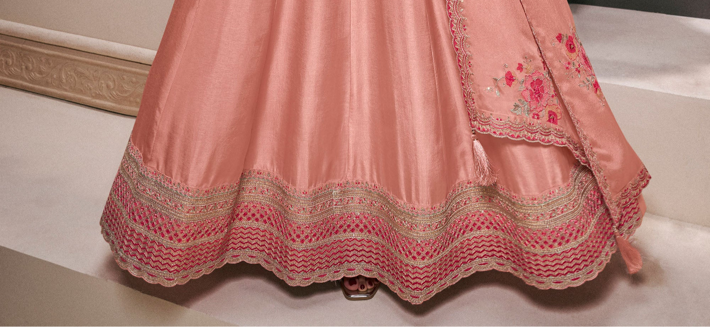 Elegant Peach Georgette Anarkali Gown Suit for Wedding Special