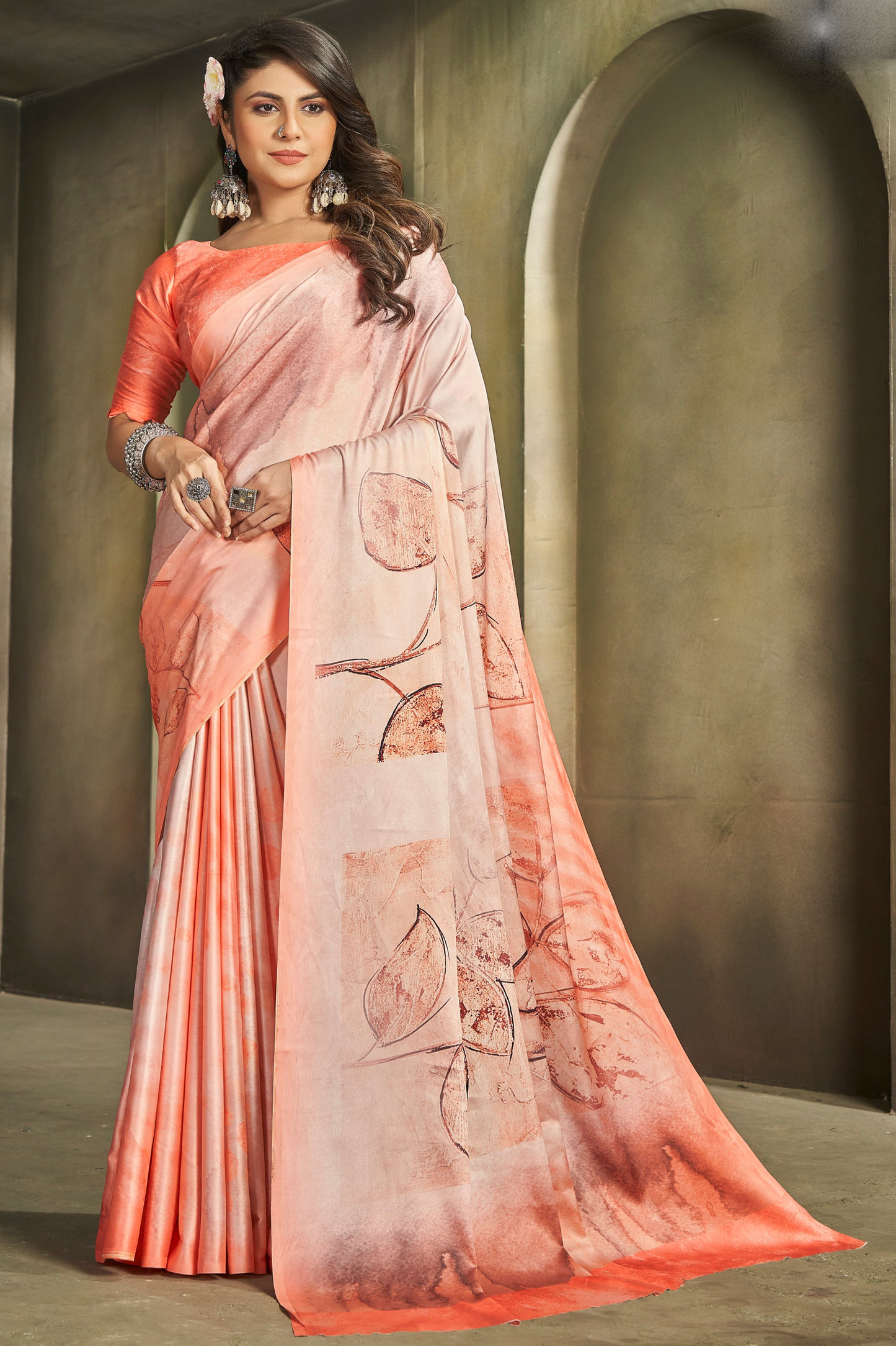 Orange Saree radiates warmth and vibrance – perfect for traditional functions and cultural flair.