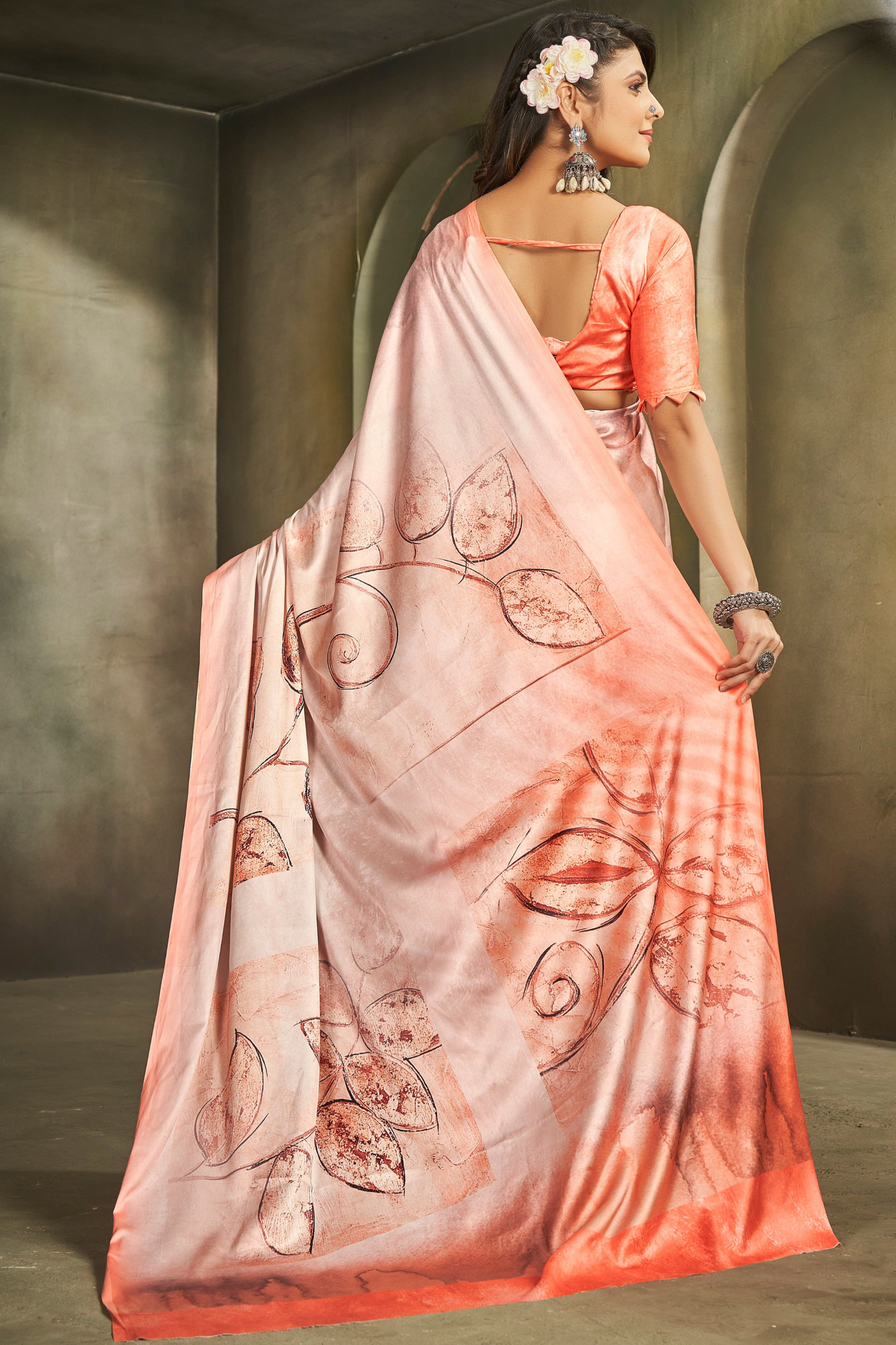 Orange Saree radiates warmth and vibrance – perfect for traditional functions and cultural flair.