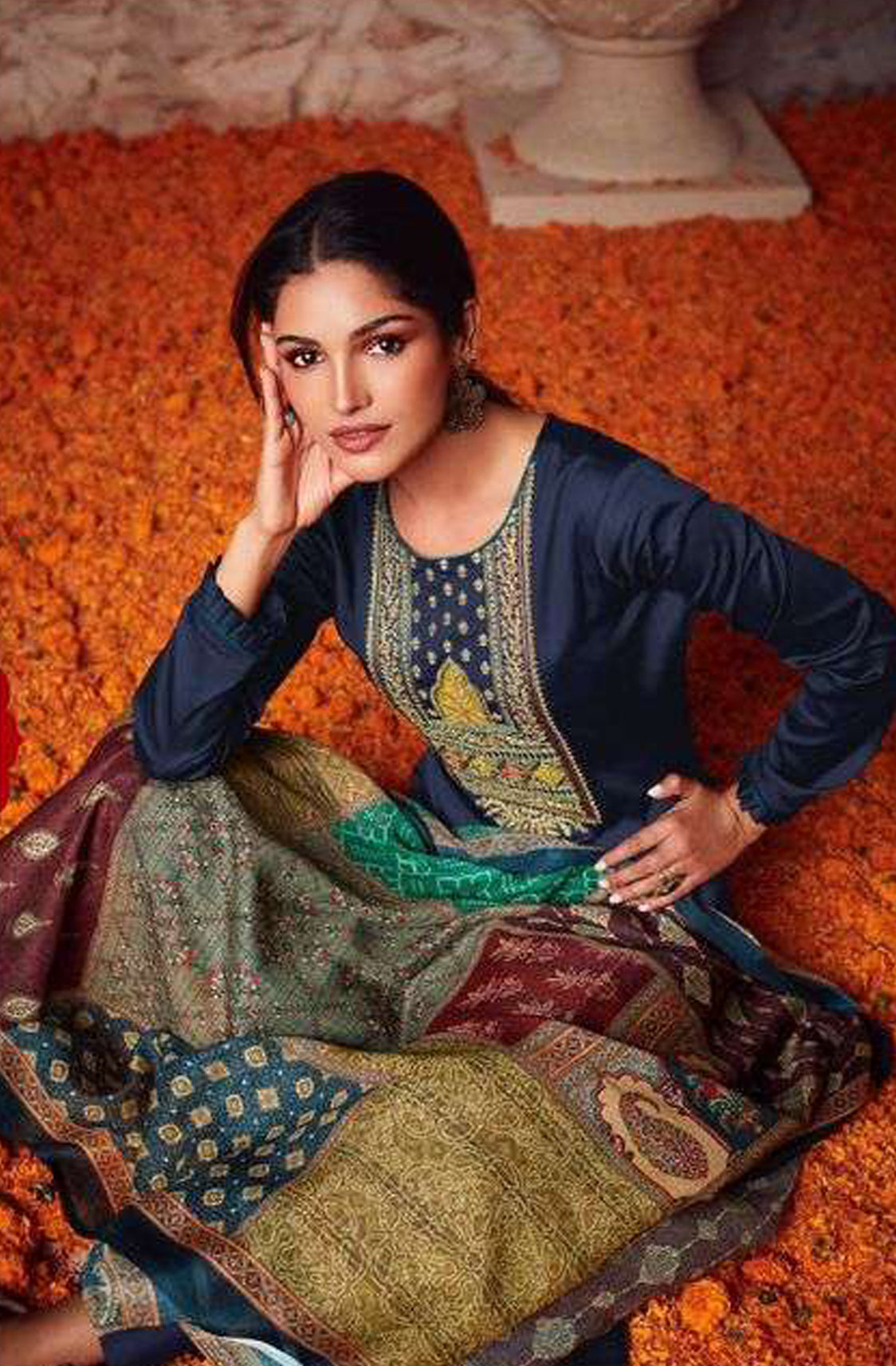 Blue Satin Designer Summer Wear Embroidery Work Salwar Kameez Pant Suit