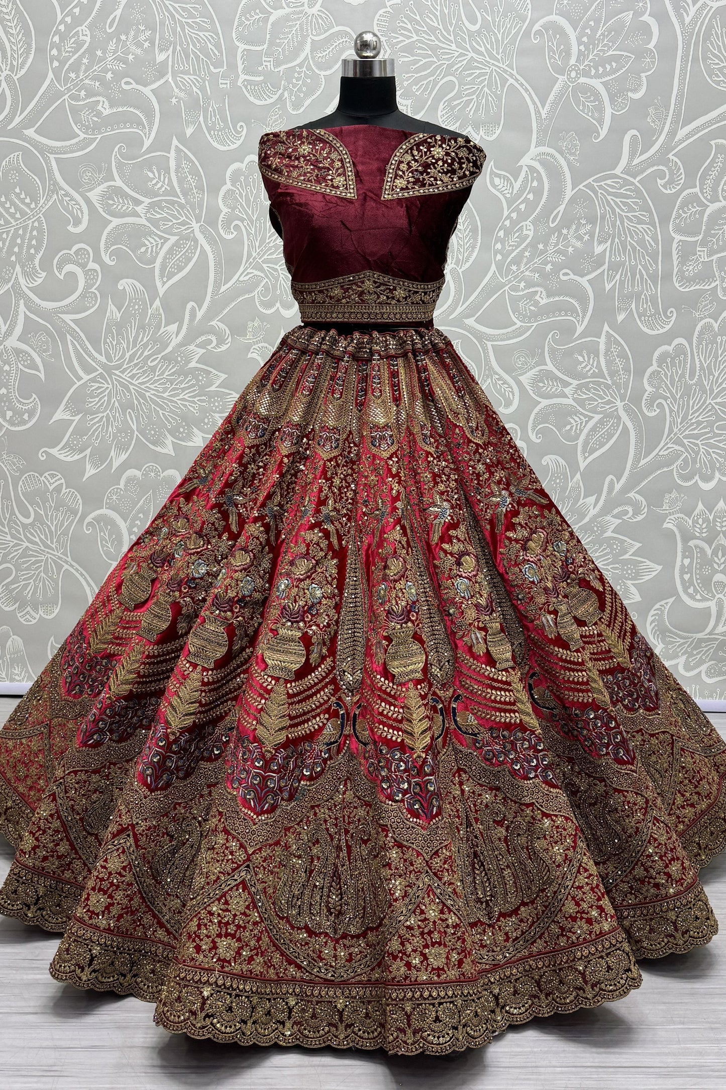 peach Lehenga speaks tradition and bold beauty – perfect for weddings, bridal wear, and grand celebrations.