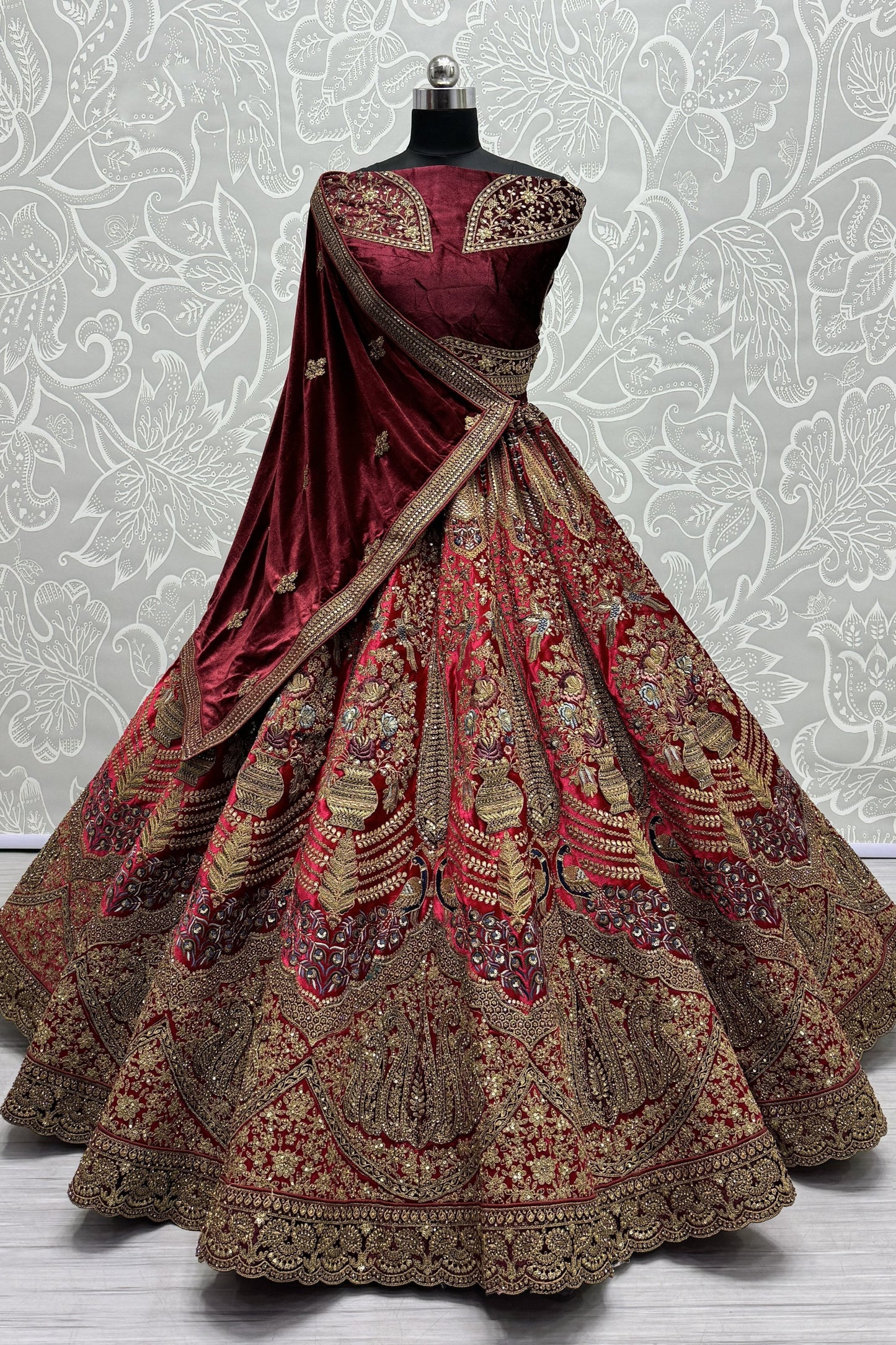 peach Lehenga speaks tradition and bold beauty – perfect for weddings, bridal wear, and grand celebrations.