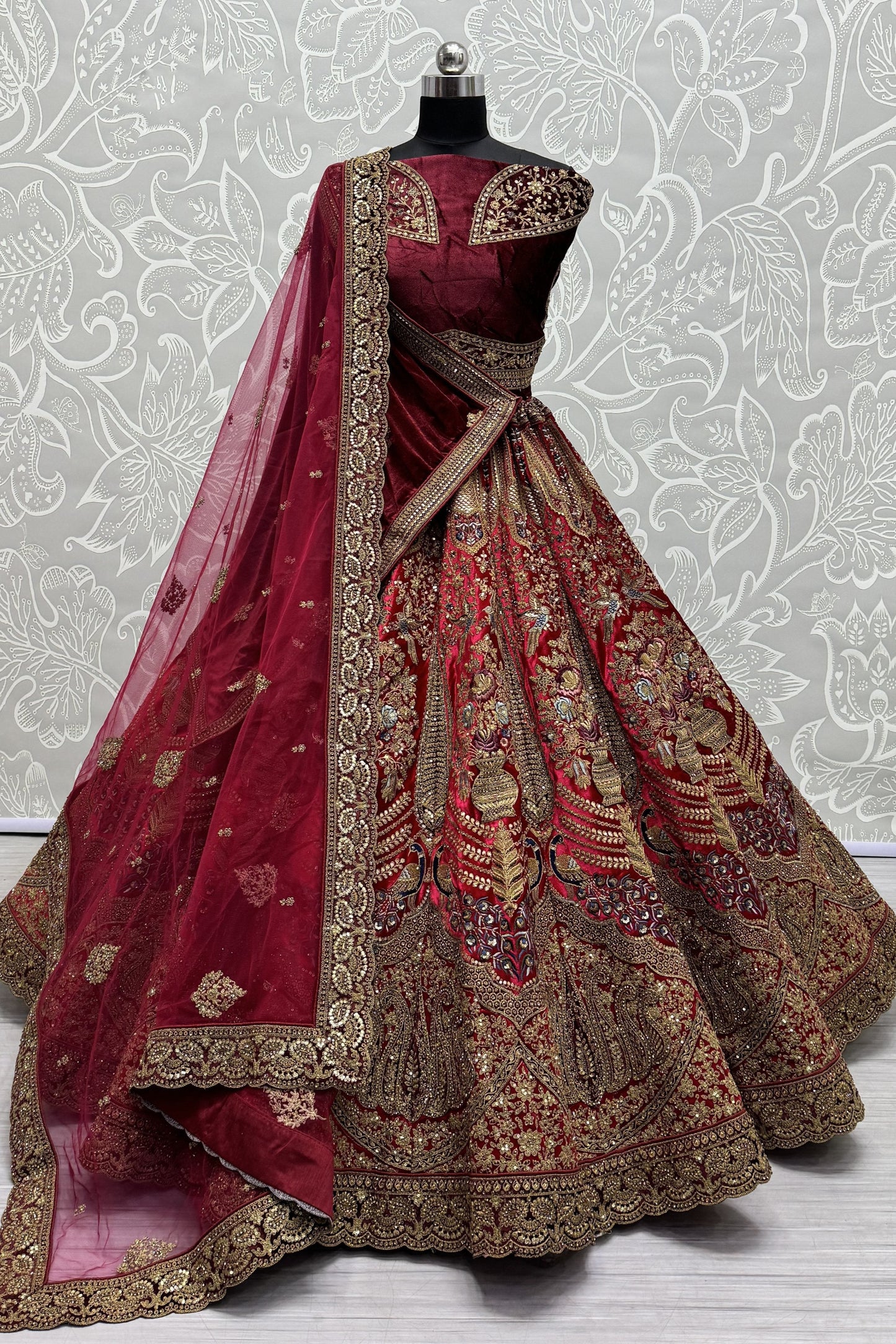 peach Lehenga speaks tradition and bold beauty – perfect for weddings, bridal wear, and grand celebrations.