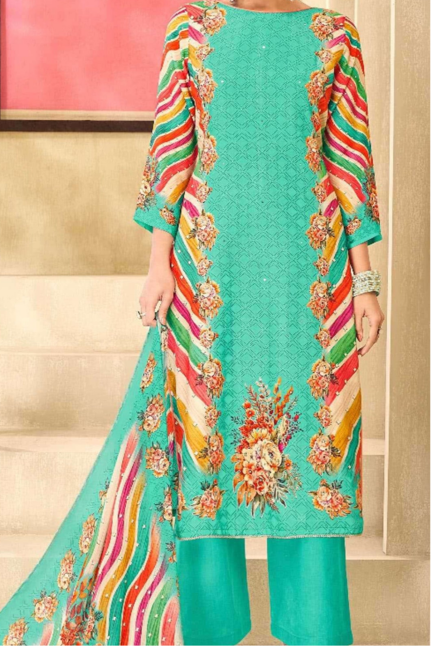 Indian Cotton Designer Printed Shalwar Kameez Suits in Blue Color
