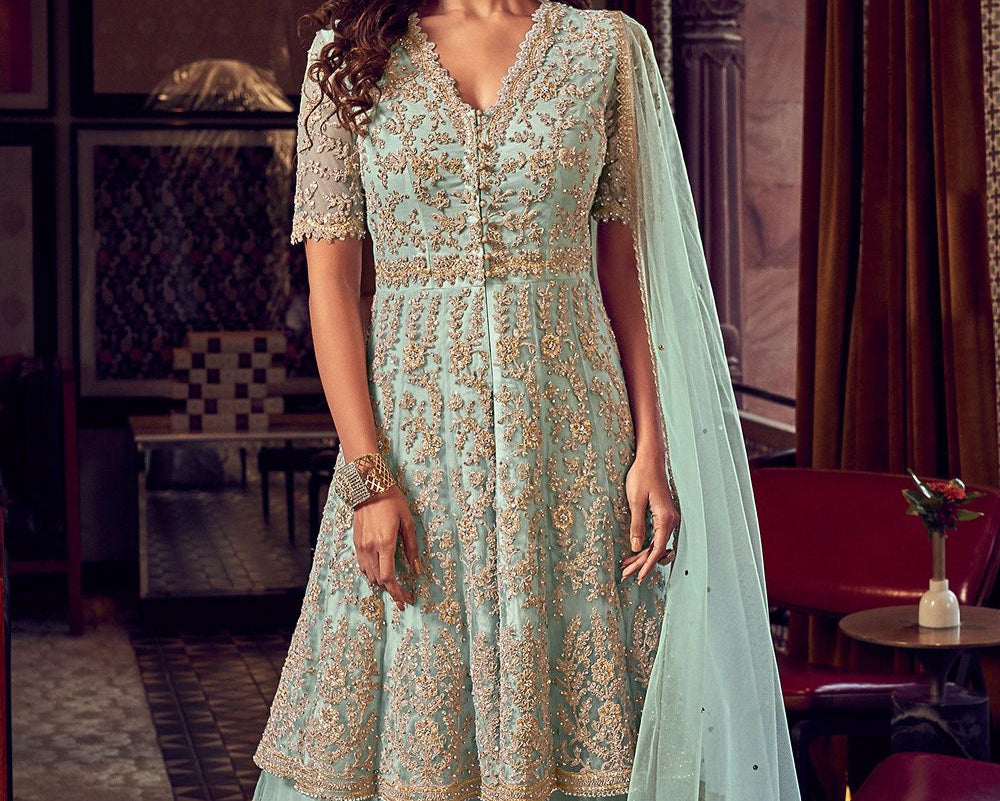 Heavy Embroidery Butterflay Net Work Plazzo Suit For Wedding-Party Suit
