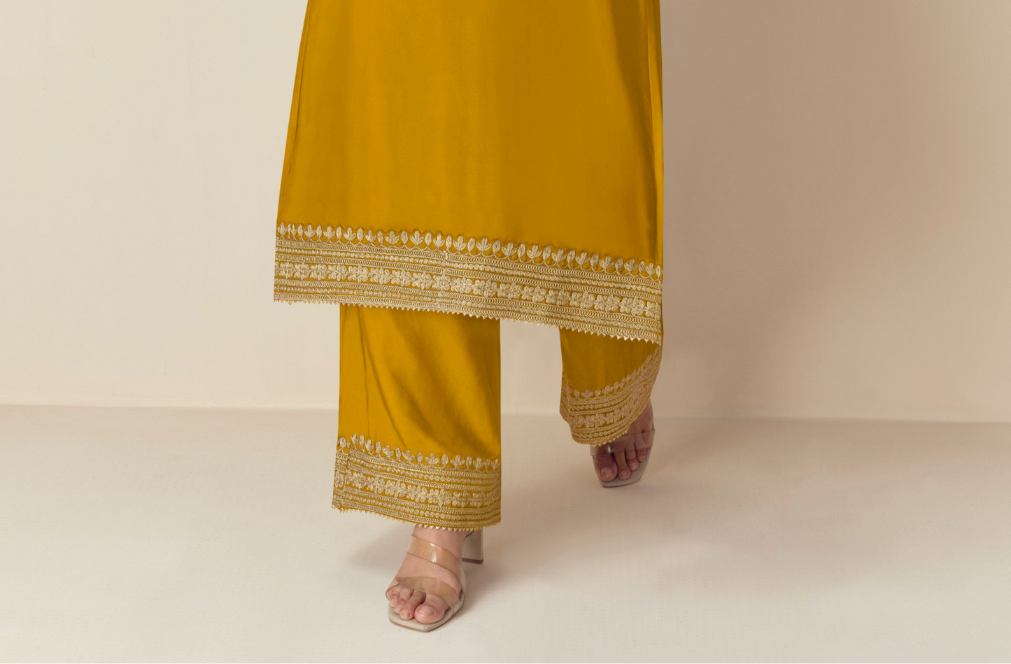New Style Yellow Color Embroidery Work Plazzo Dress With Dupatta