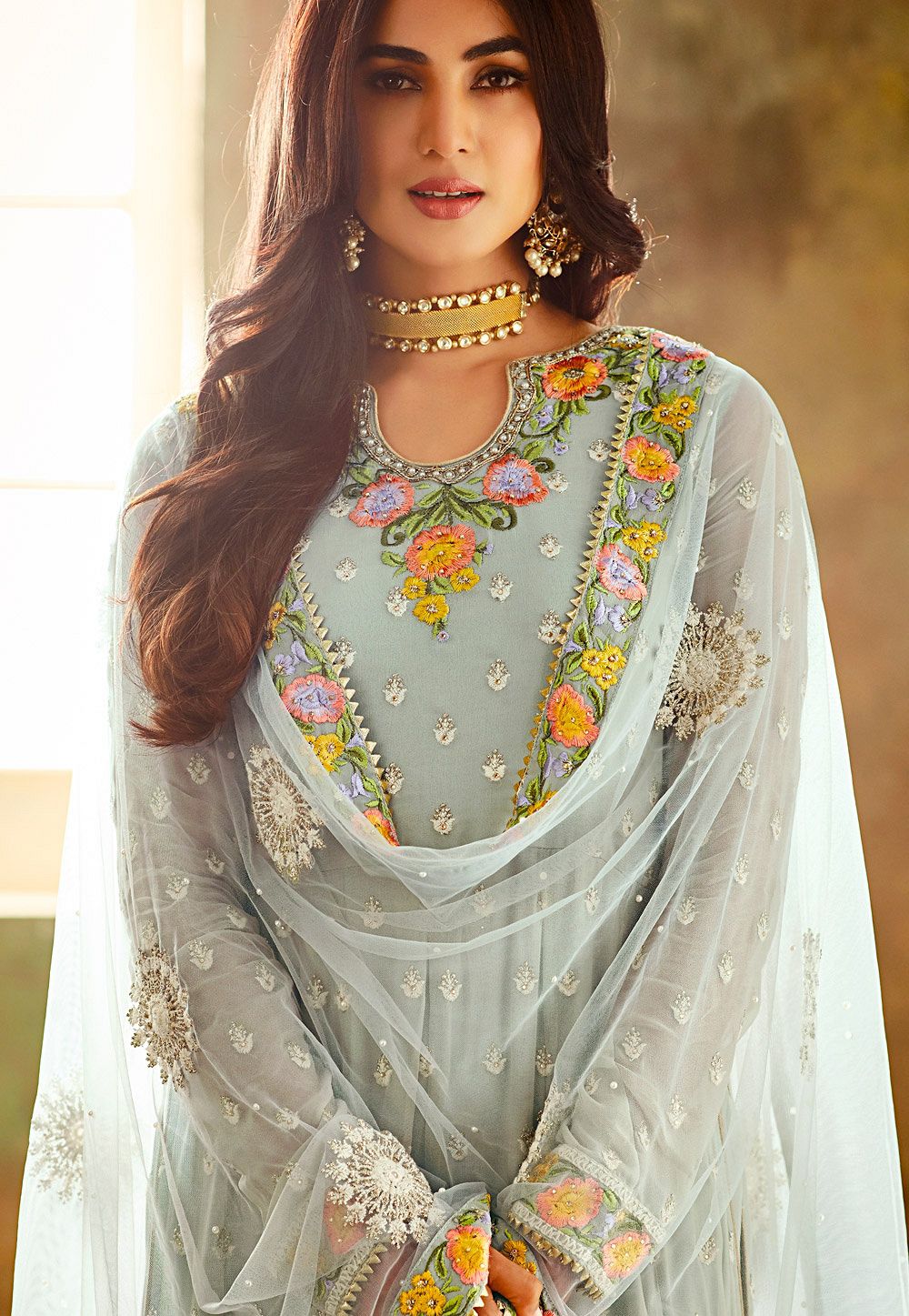 Sky Blue Georgette Plus Size Palazzo For Party-Wedding-Reception