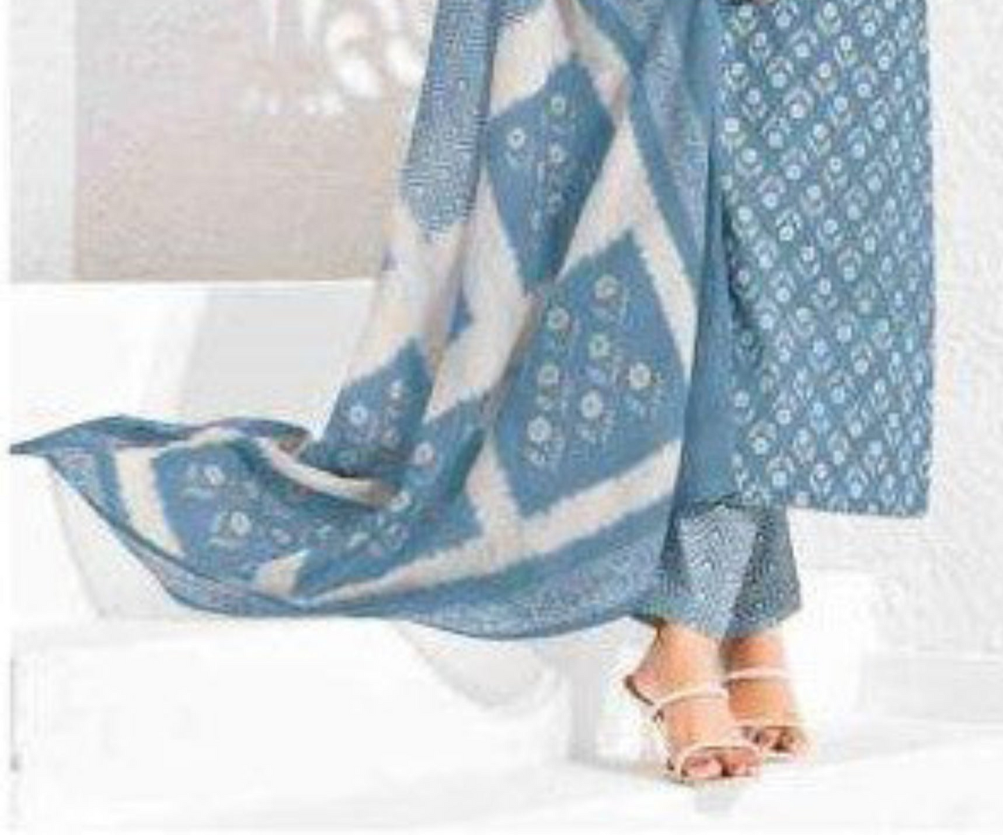 Sky Blue Premium Print Cotton Shalwar Kameez for Everyday Wear