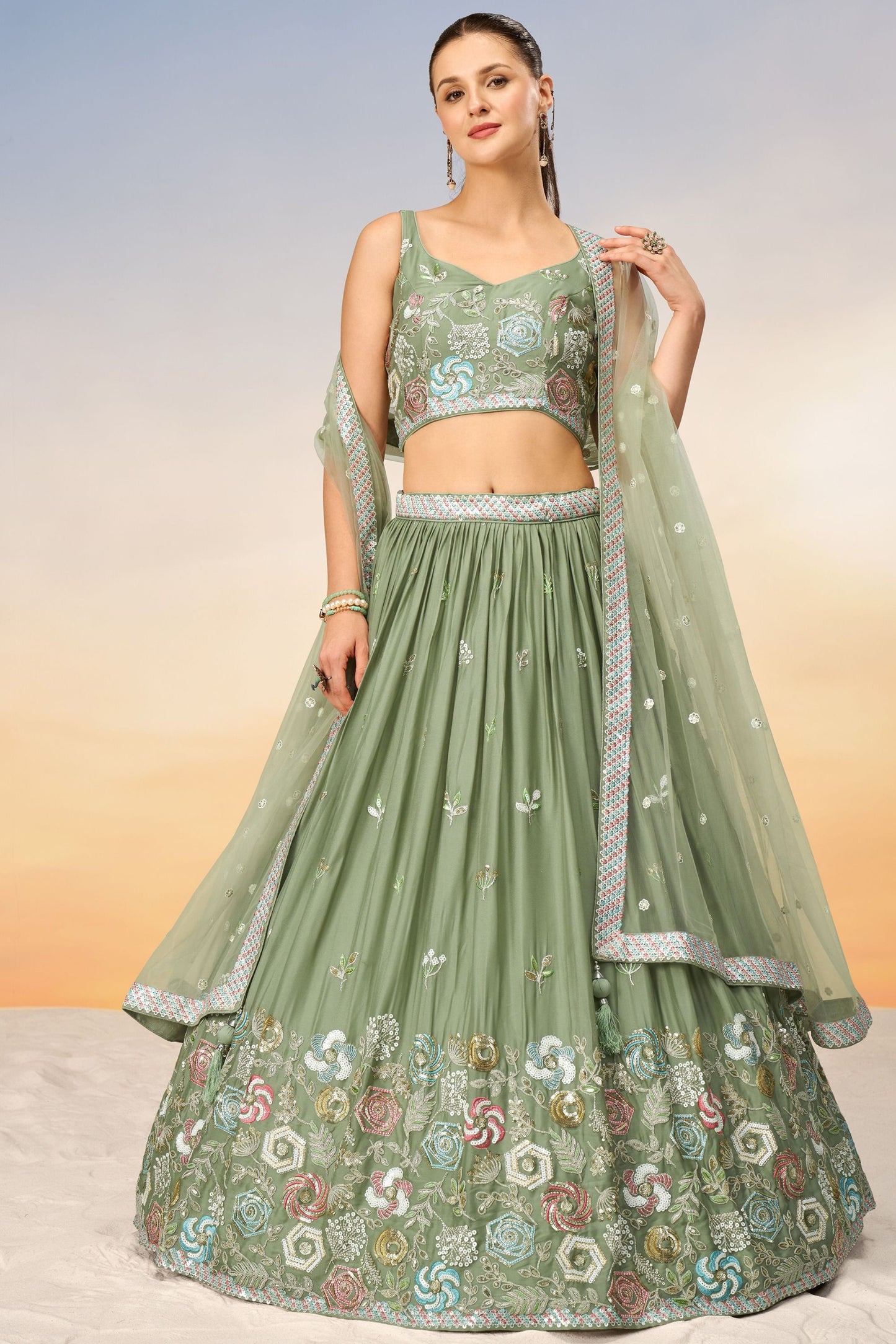 pastel green lehenga,plus size available,Comfort Fit,Premium Fabric,Express Delivery.