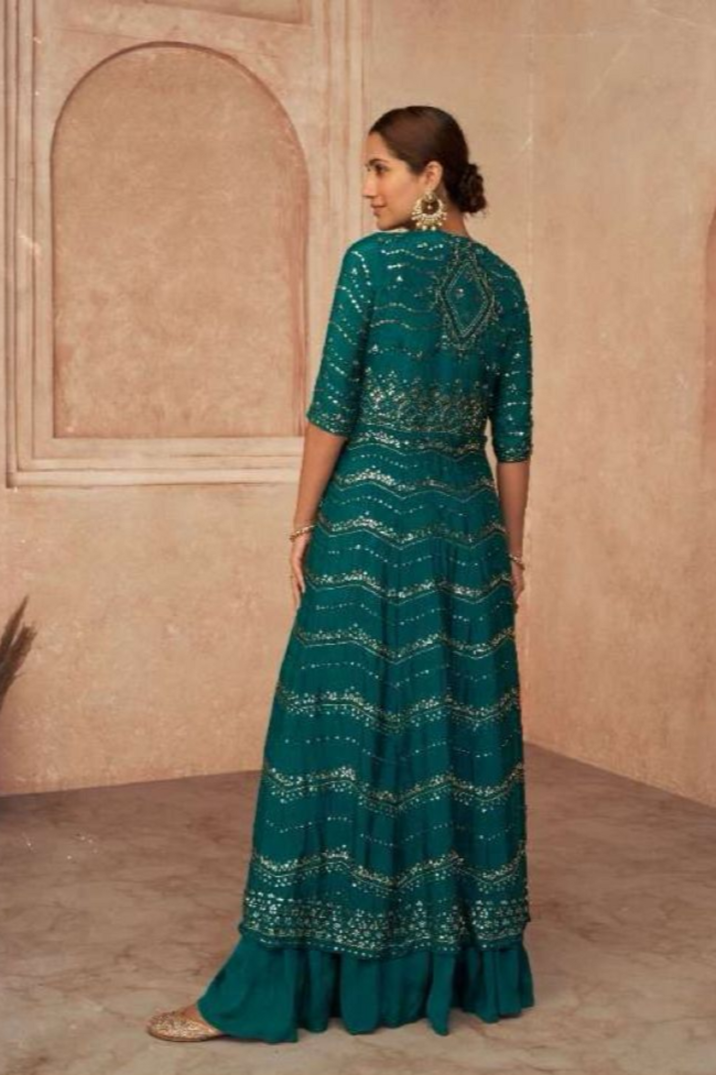 Beautiful Teal Green Color Heavy Georgette Jacket Lehenga Ready To Wear For Haldi, Mahendi, Ring Ceremony And Marriage