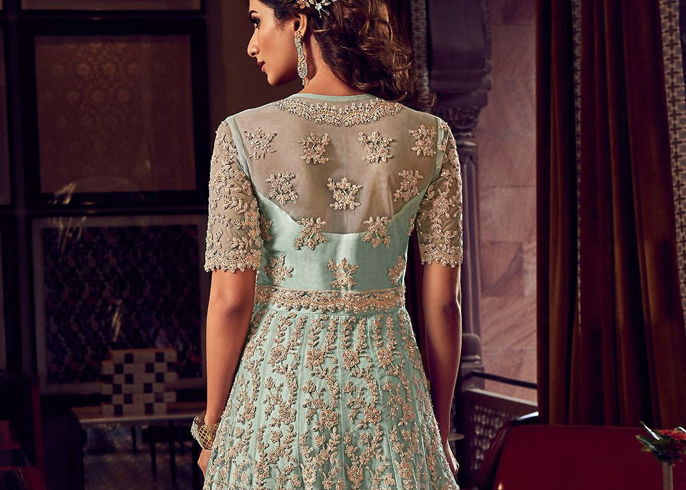 Heavy Embroidery Butterflay Net Work Plazzo Suit For Wedding-Party Suit
