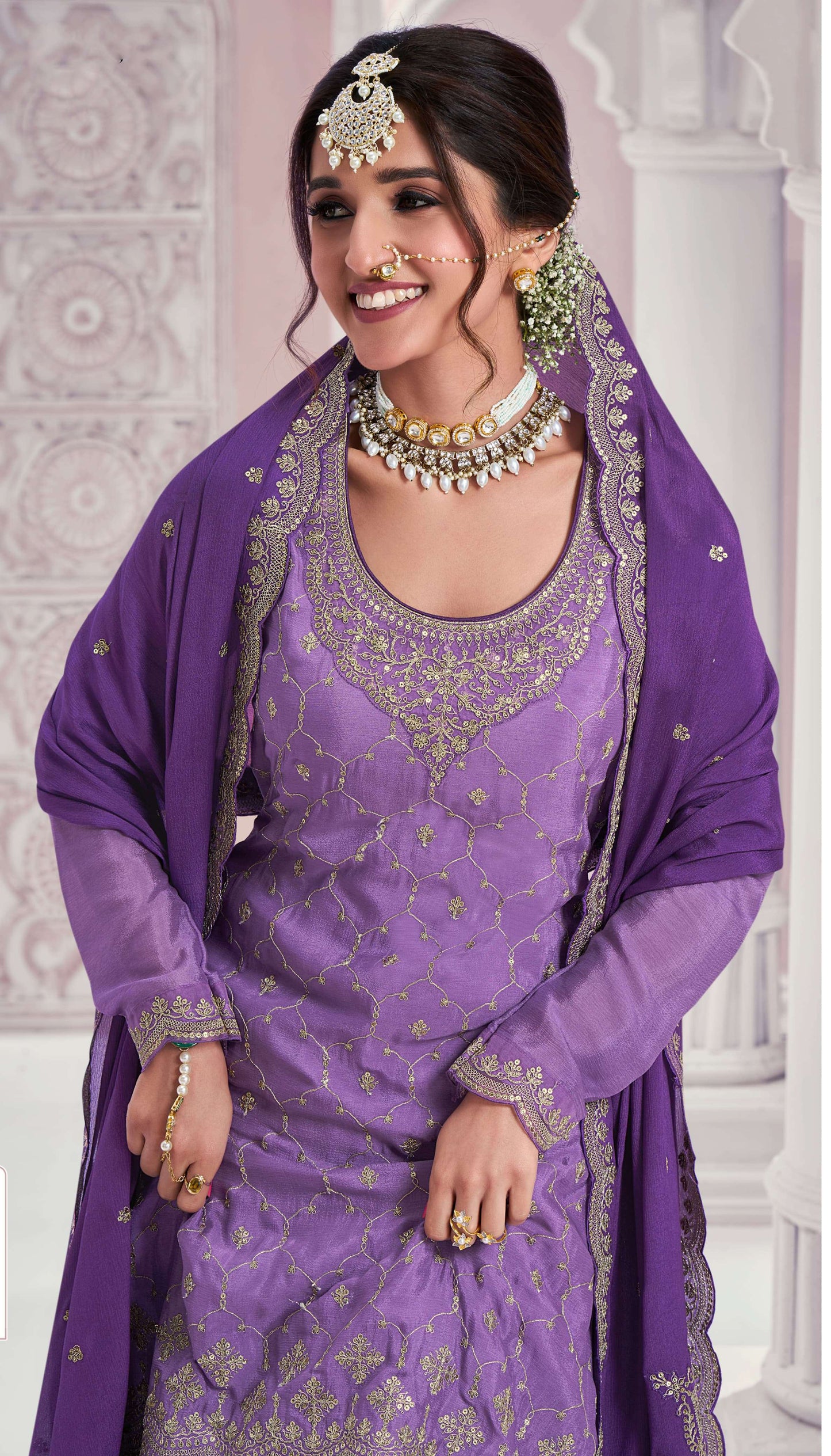 Women Wedding Purple Salwar Kameez With Heavy Work Palazzo and Dupatta