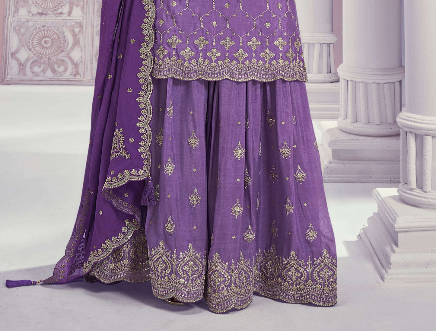 Purple Women Wedding Salwar Kameez with Heavy Work Palazzo and Dupatta