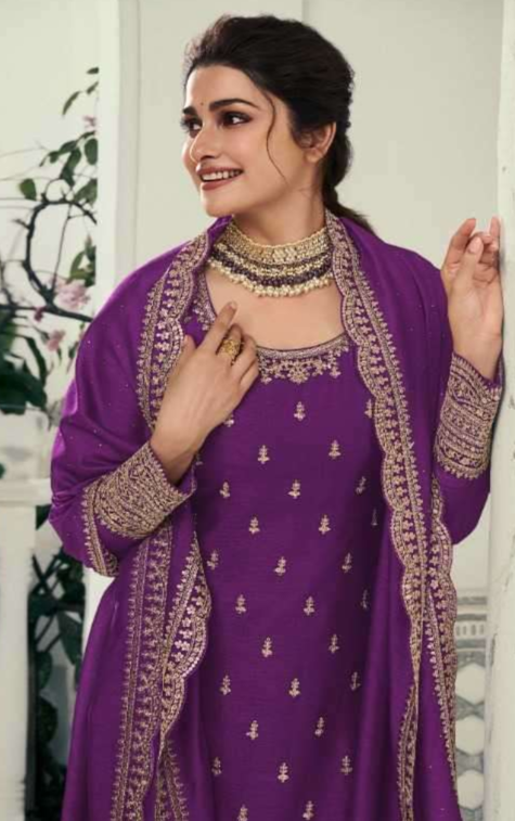 Purple Ready-to-Wear Ethnic Party Salwar Kameez Palazzo with Dupatta