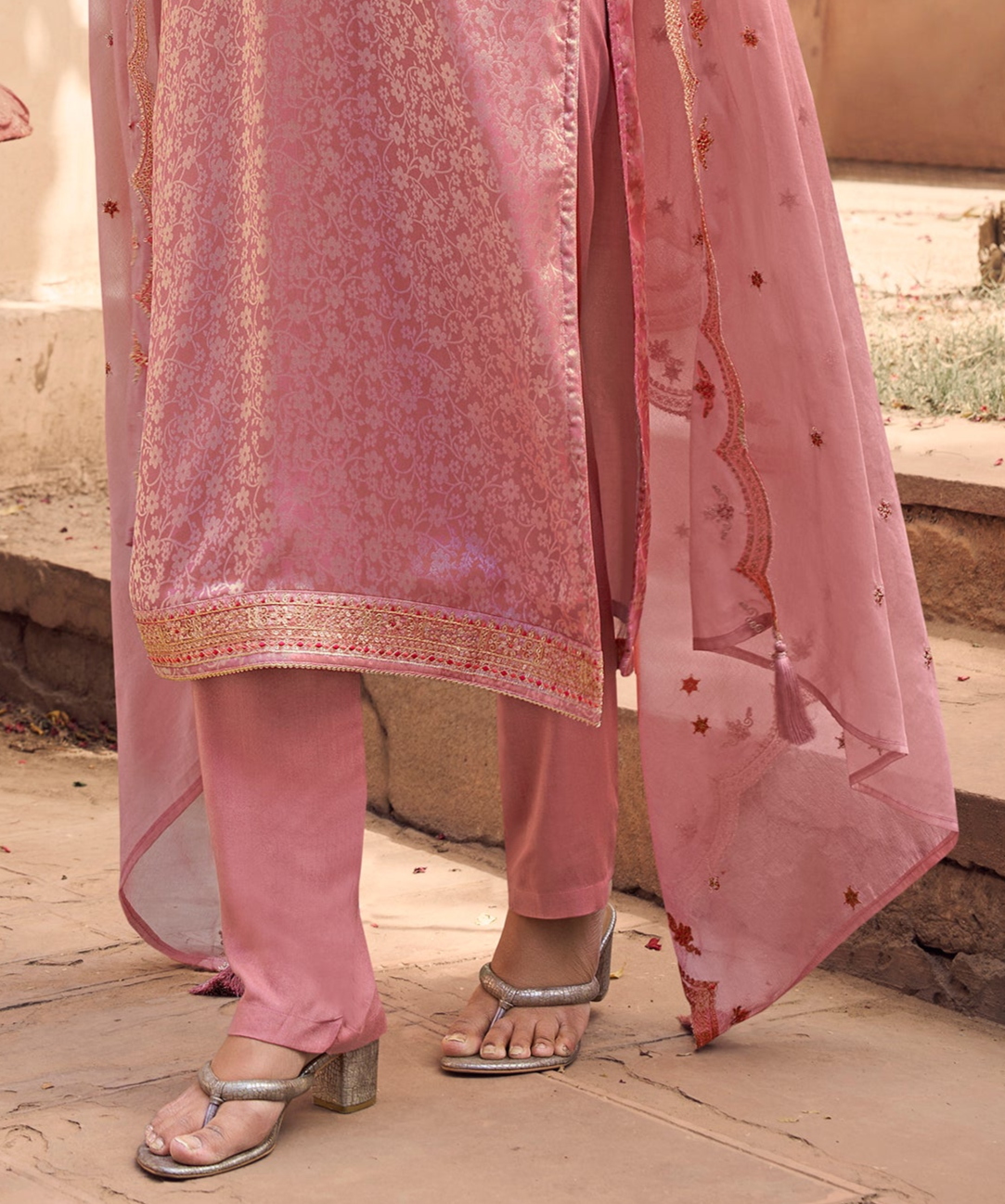 Light Pink Pakistani Special Designer Jacquard Silk Salwar Kameez Dress