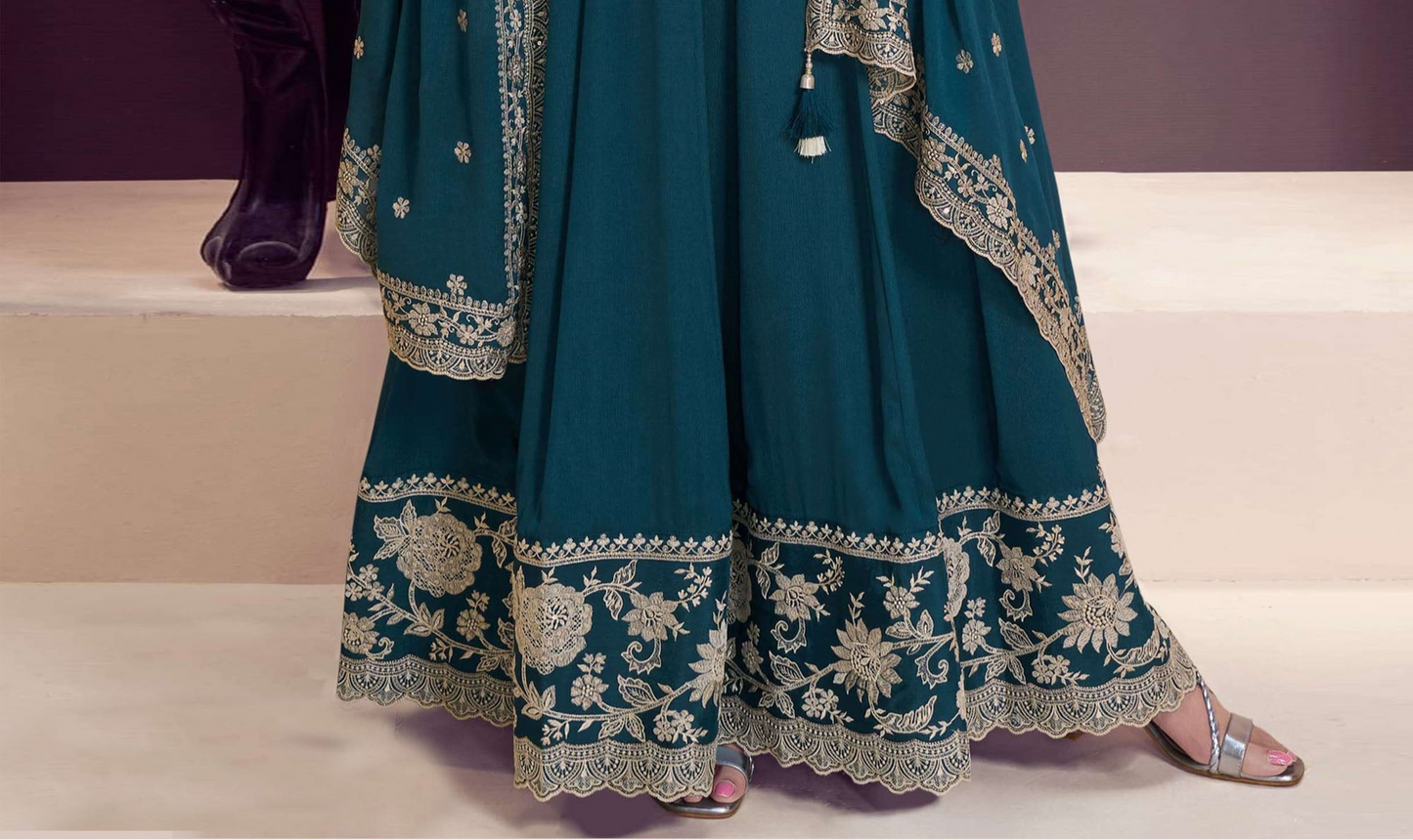 New Teal Blue Designer Embroidered Indian Traditional Anarkali Gown