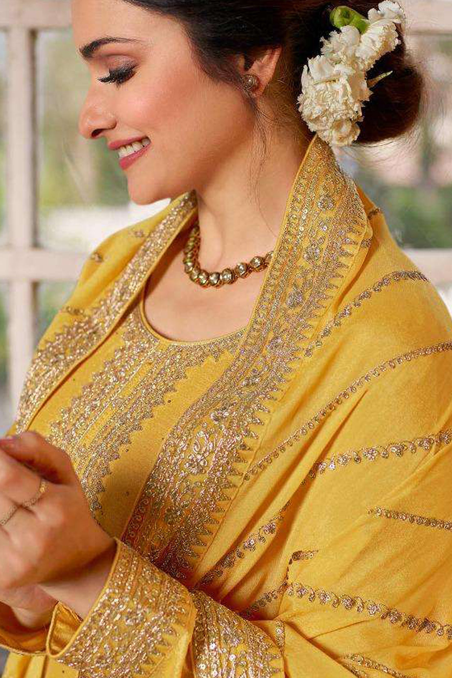 Yellow Silk Georgette Plazzo Suit For Indian-Pakistan Wedding