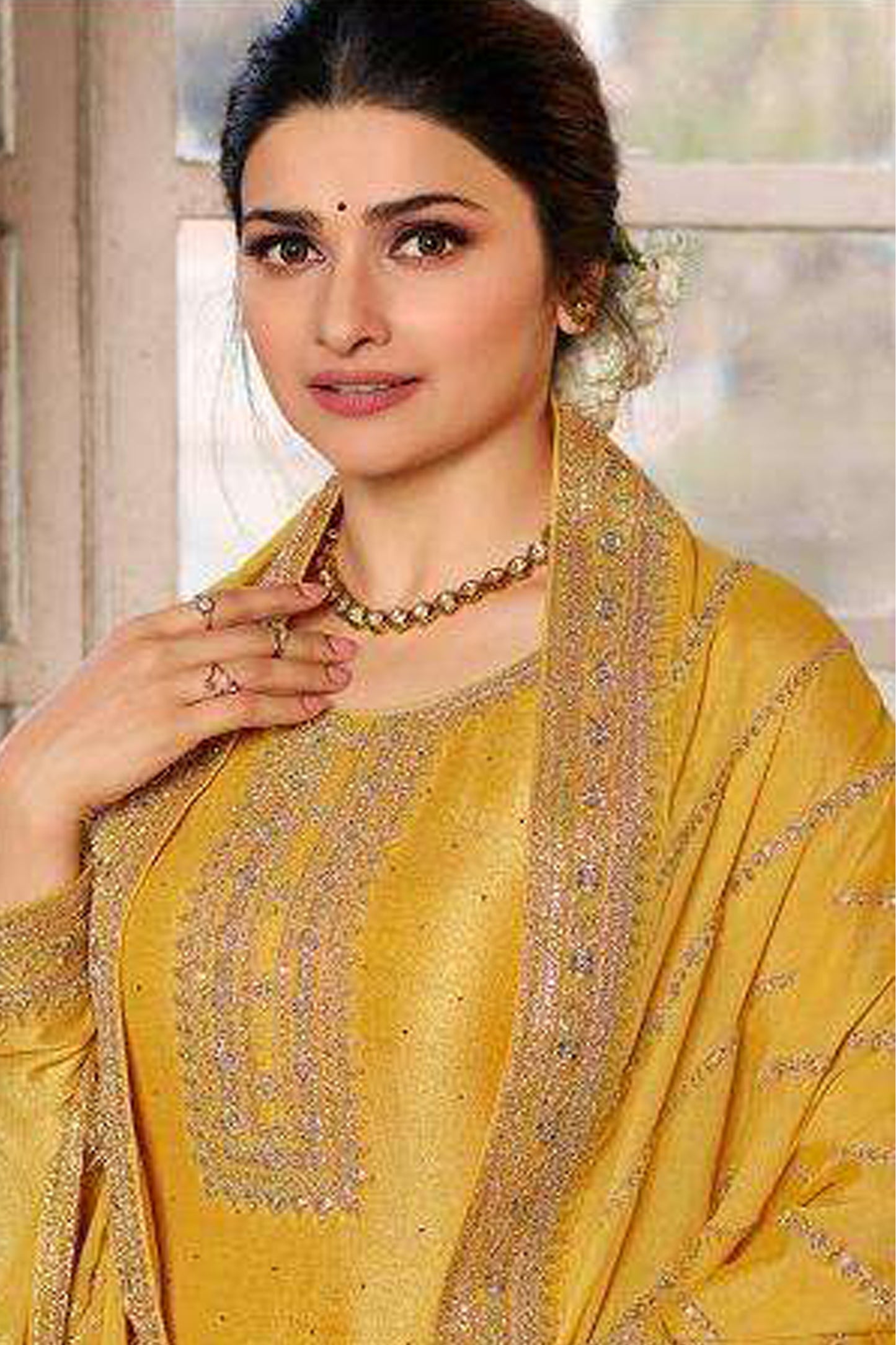 Yellow Silk Georgette Plazzo Suit For Indian-Pakistan Wedding