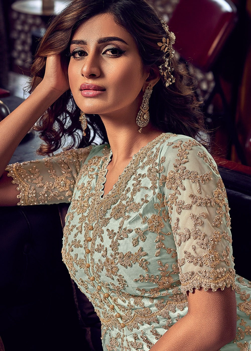 Heavy Embroidery Butterflay Net Work Plazzo Suit For Wedding-Party Suit