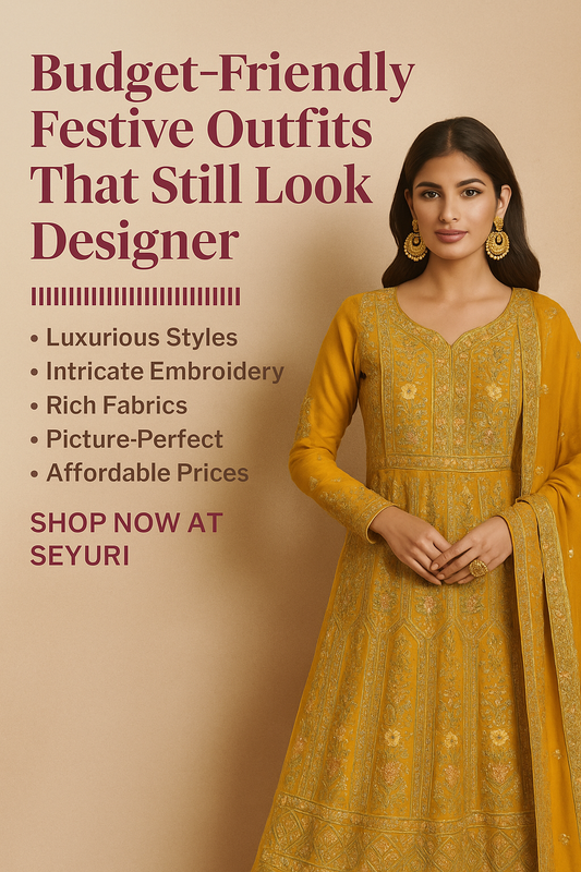 Affordable festive outfit for women featuring elegant embroidery