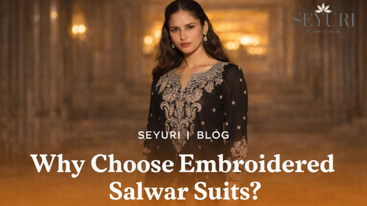 Designer embroidered indian style salwar kameez collection for women, featuring festive women salwar kurti and elegant kameez kameez styles by Seyuri.