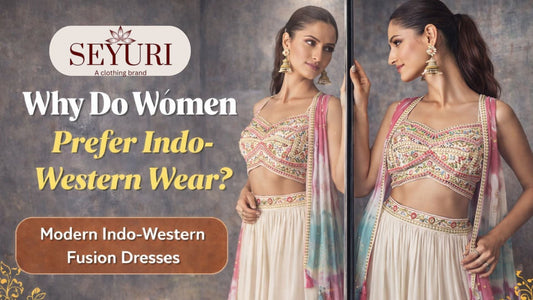 Why do women prefer modern indo western fusion dresses shown through a stylish indo western palazzo set with mirror reflection concept